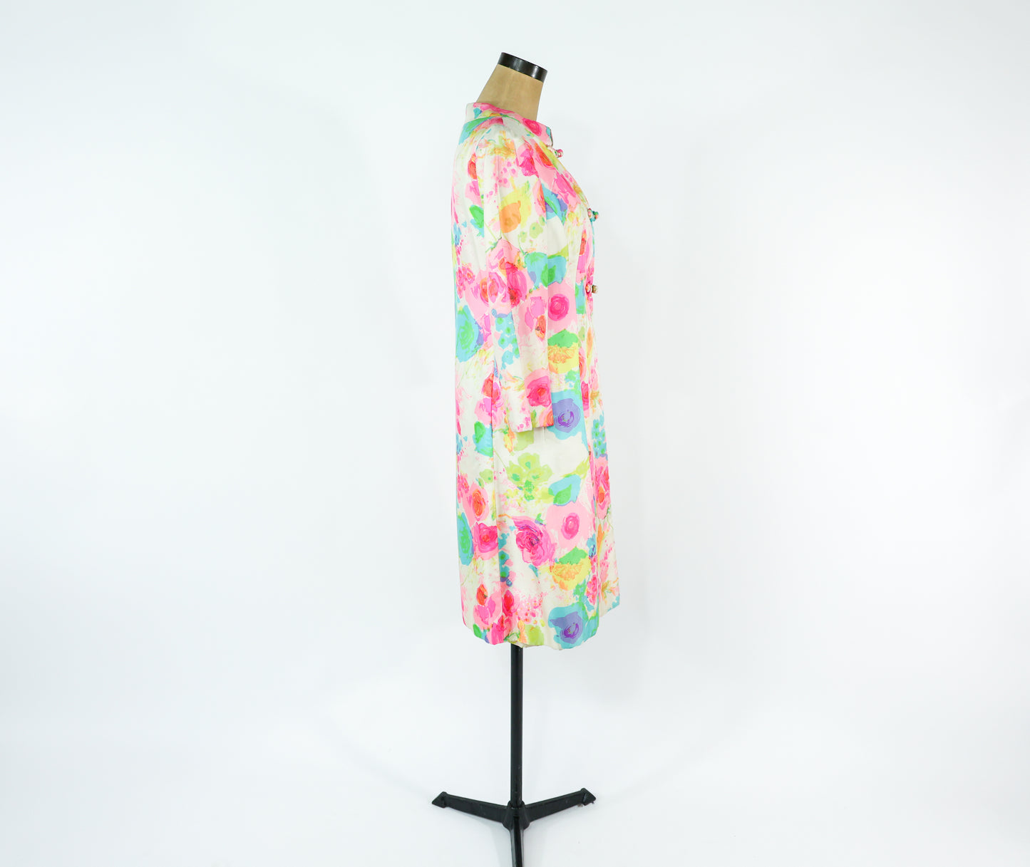 1960s Malcolm Starr Colorful Print Dress & Coat Set Ensemble, Extra Small