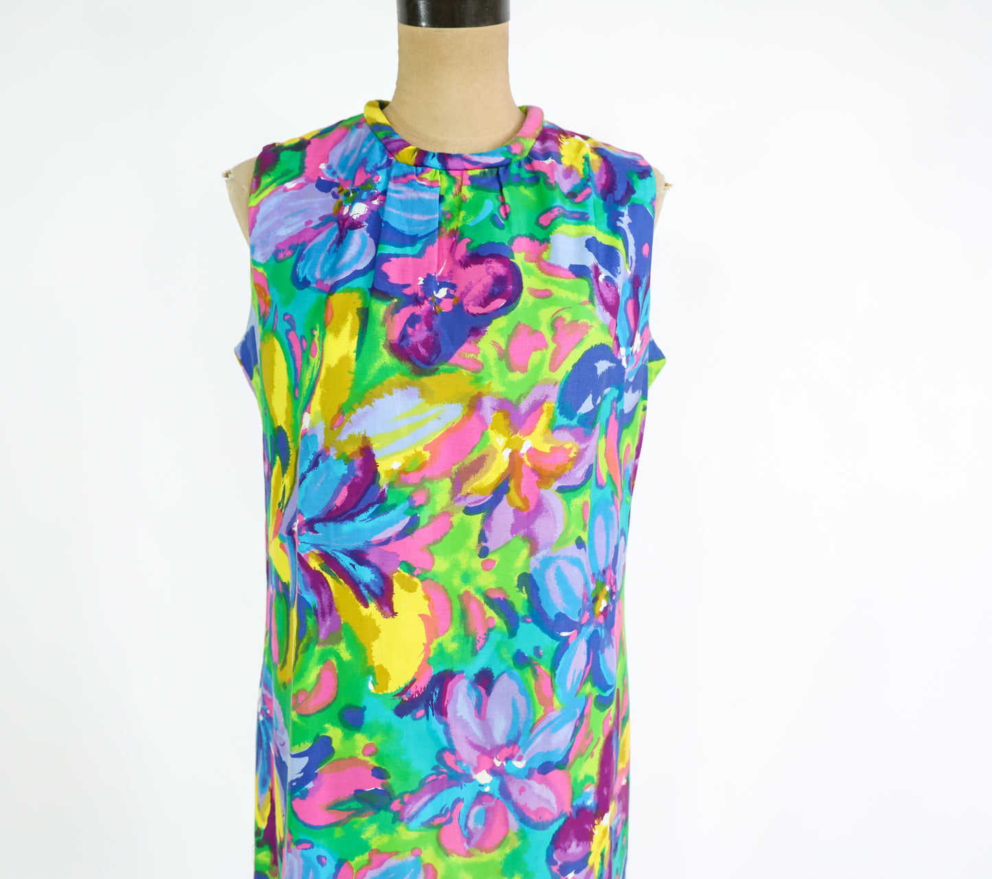 1960s Blue Print Cotton Shift Dress, Medium