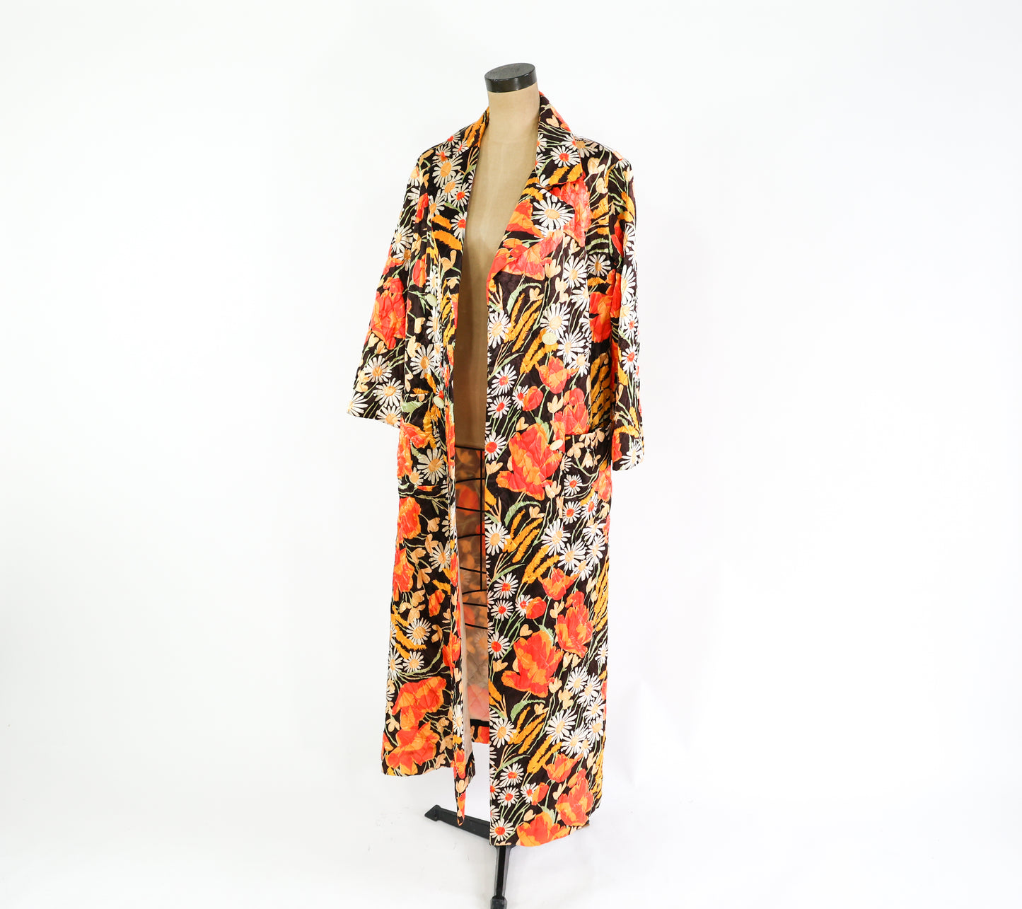 1960s Orange Floral Quilted Robe, Medium