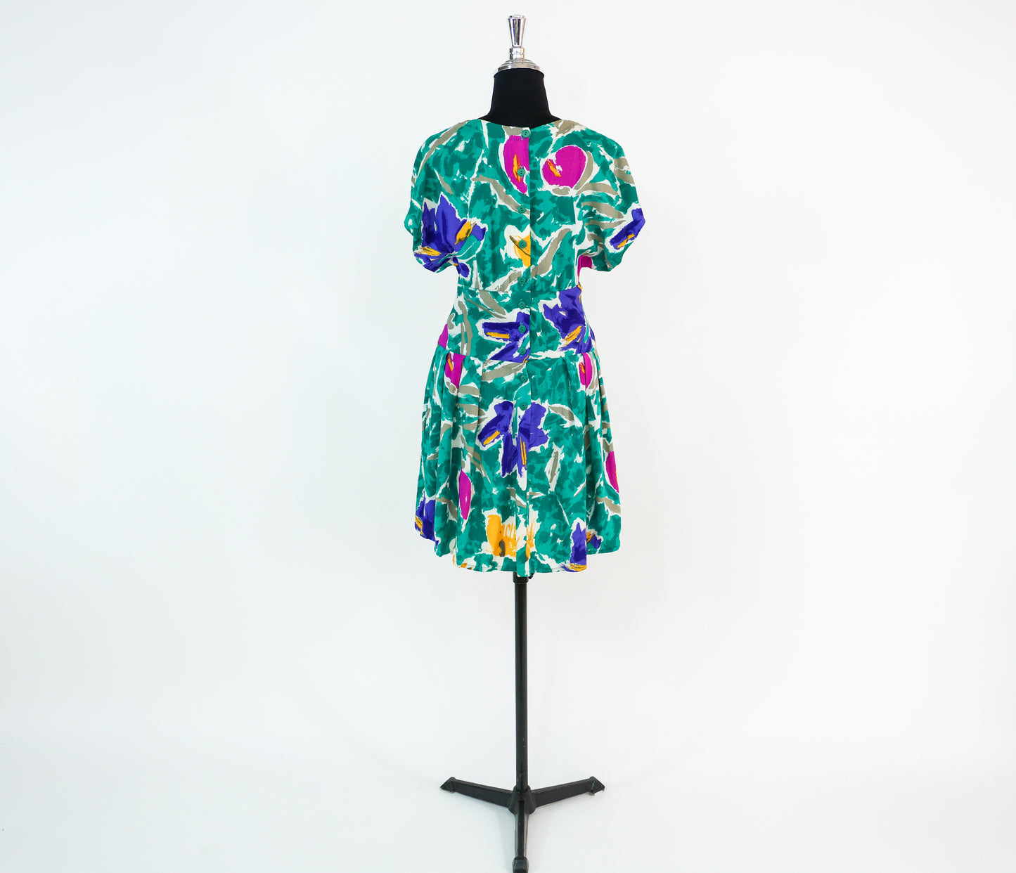 1980s Turquoise Print Mini Summer Dress, Small