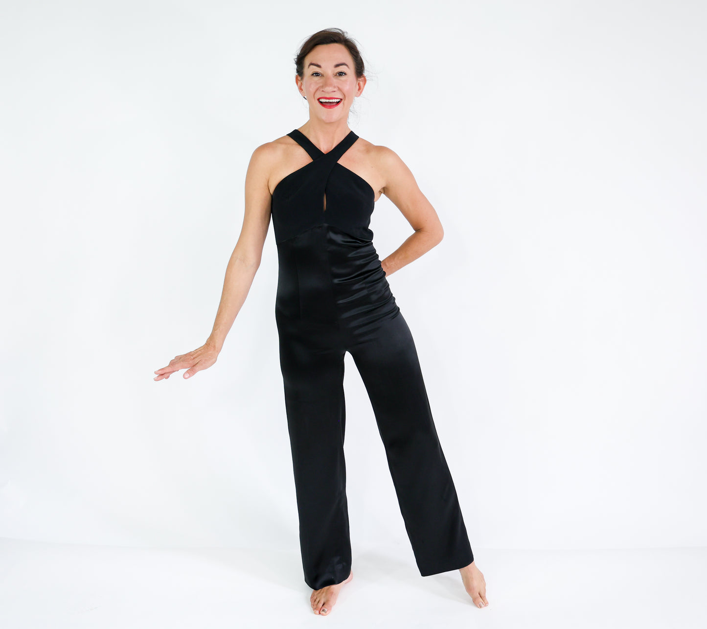 2000s Tahari Black Satin Jumpsuit, Extra Small