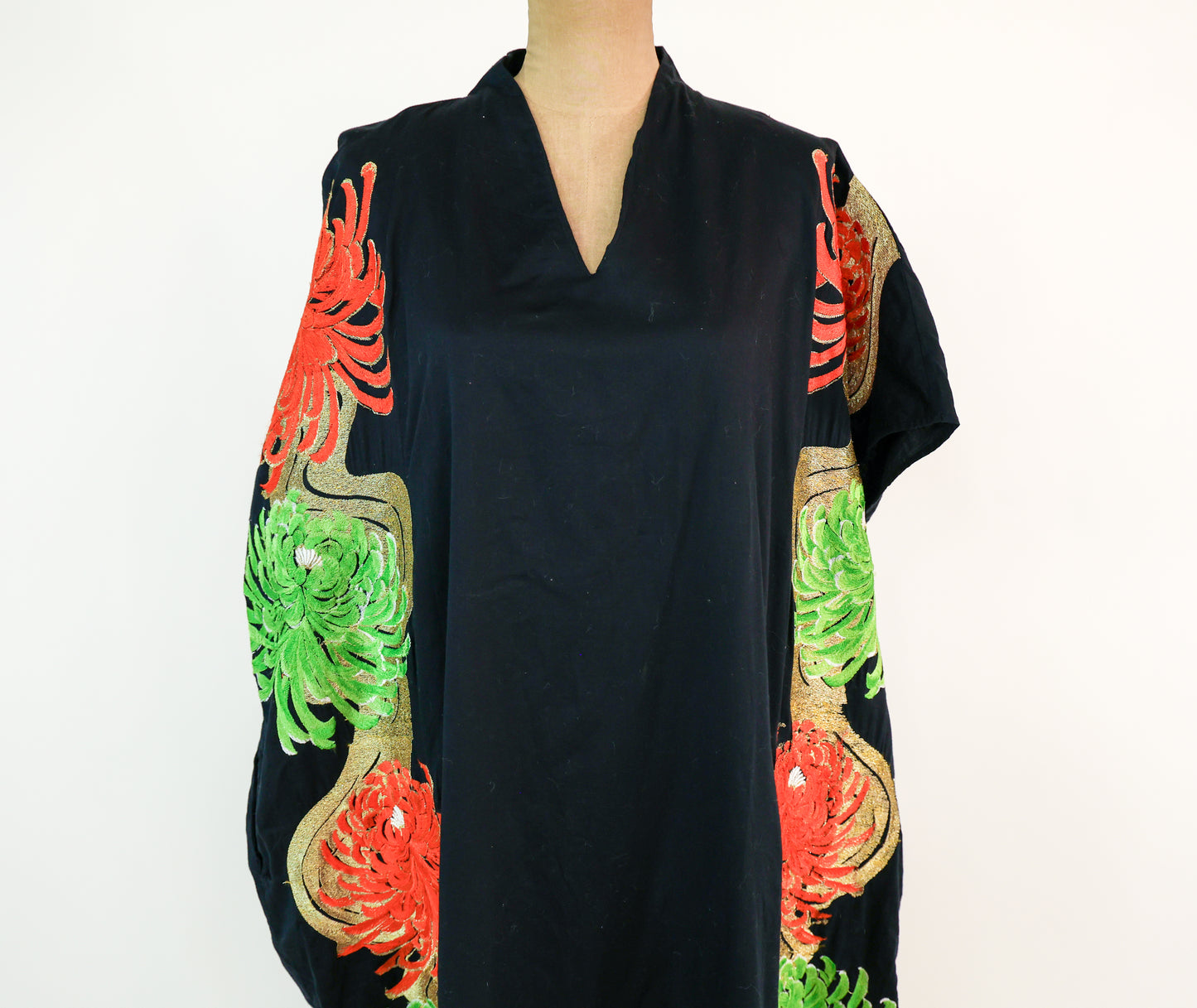 1990s Black & Metallic Orange Embroidered Caftan