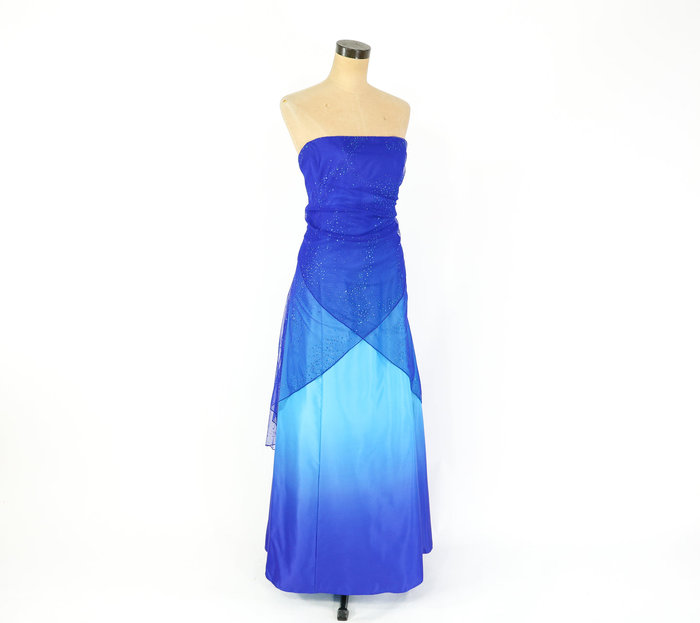 Plus Size 1990s Blue Glitter Prom Dress, XXL