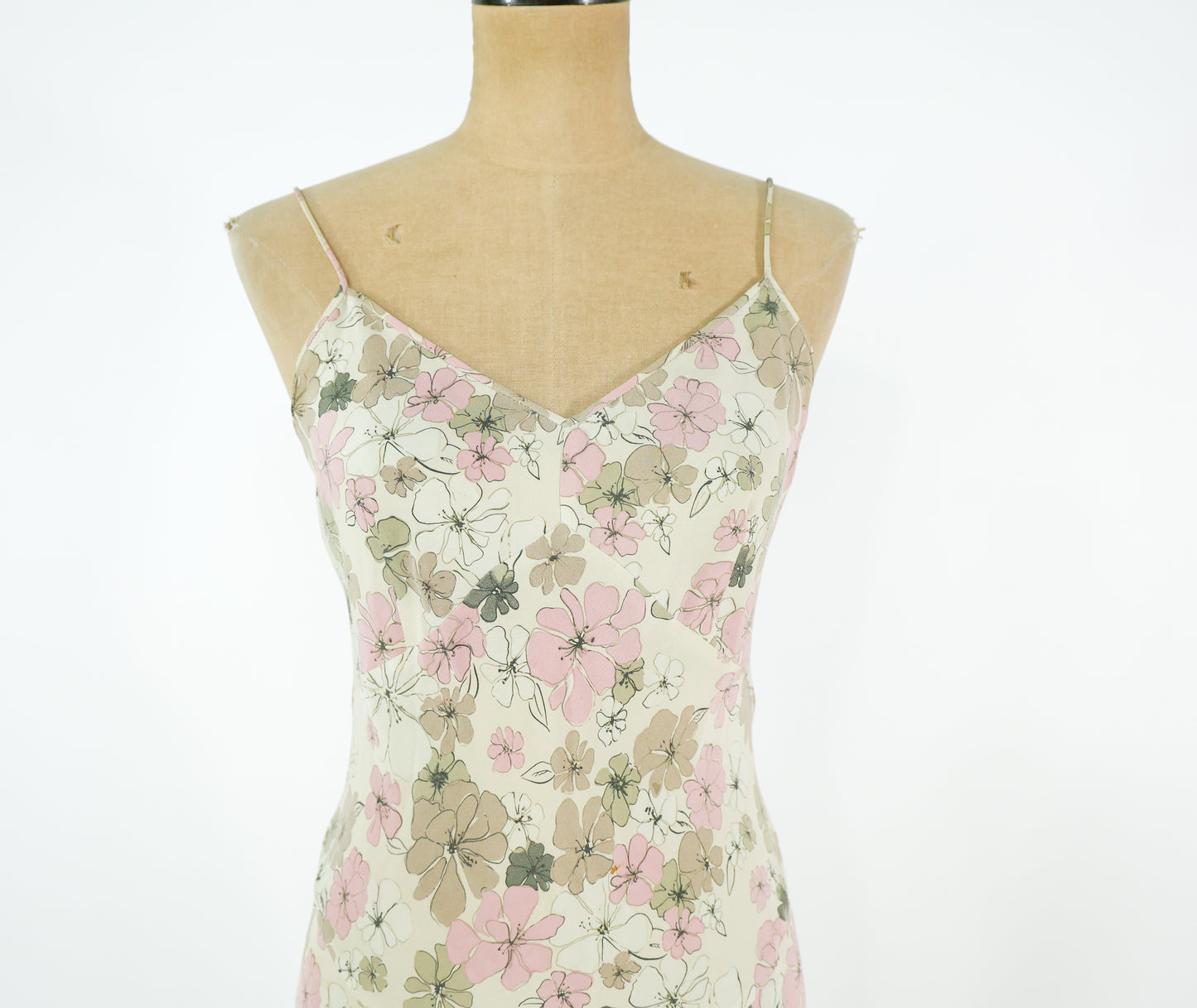 2000s Tan Floral Silk Slip Dress, J Crew Size 4