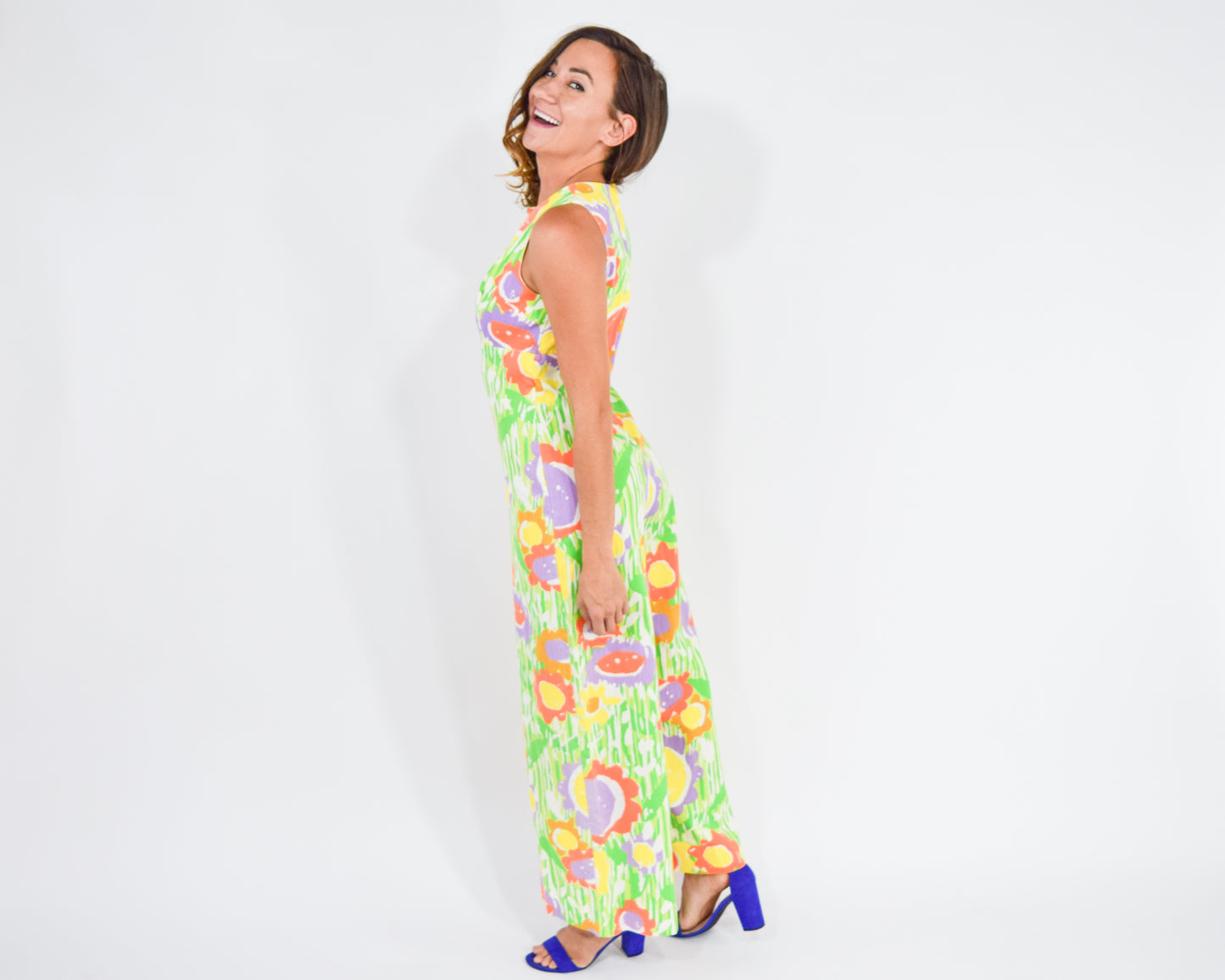 1960s Green Print Jumpsuit, Medium