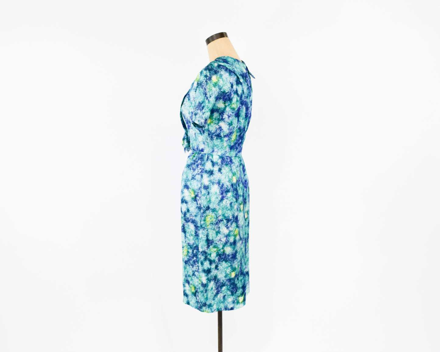 1950s Blue watercolor Print Dress XS