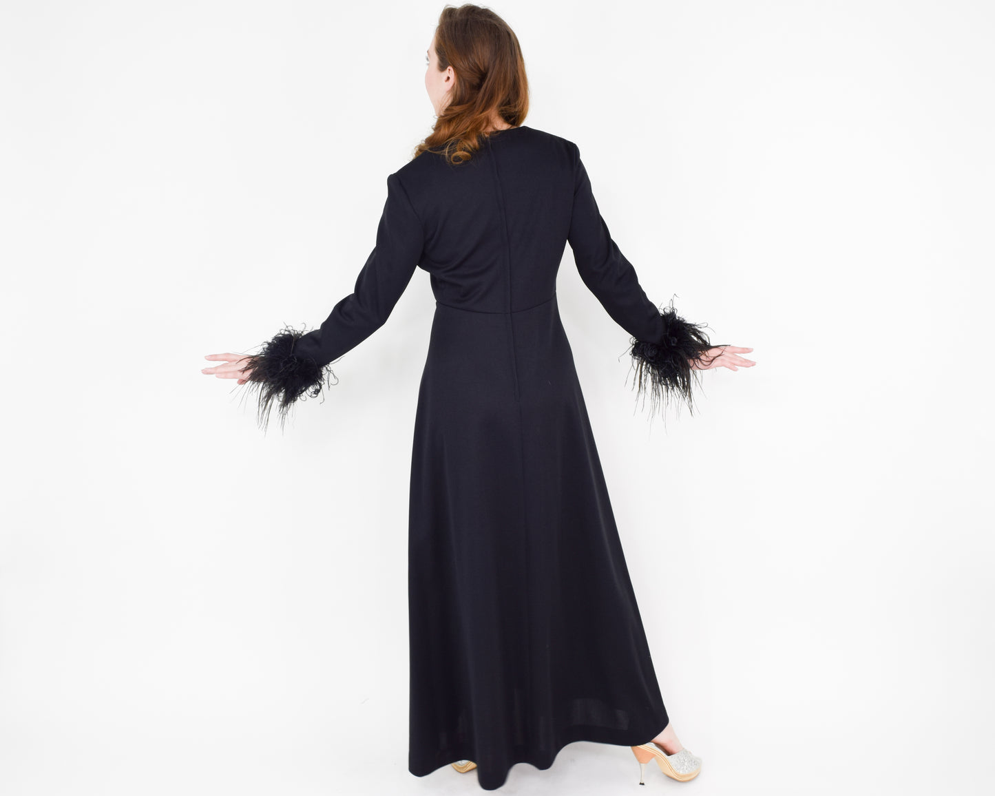 1970s Black Rhinestone Party Dress Medium