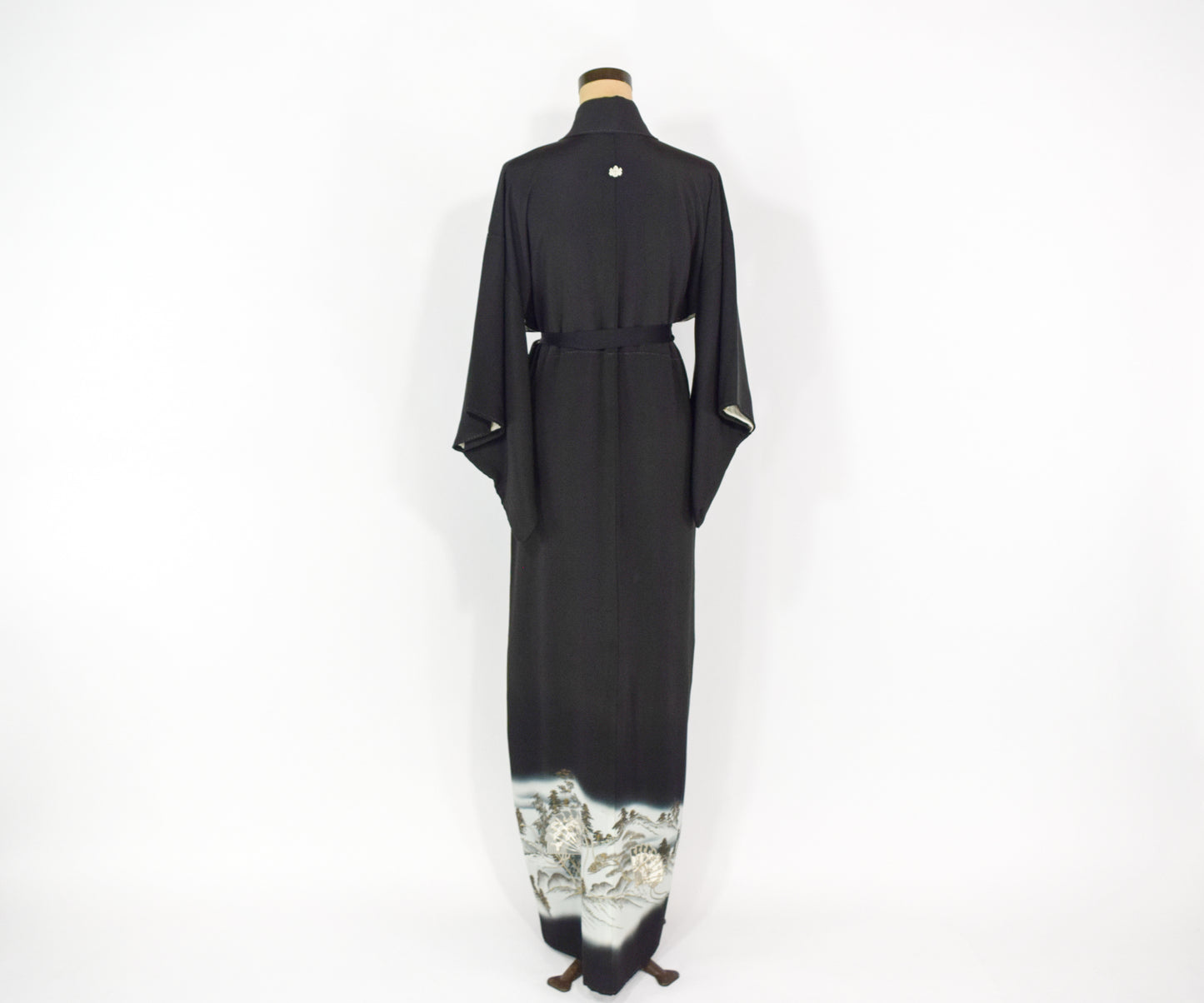 Vintage Kimono Black Silver Embroidered Silk Kimono