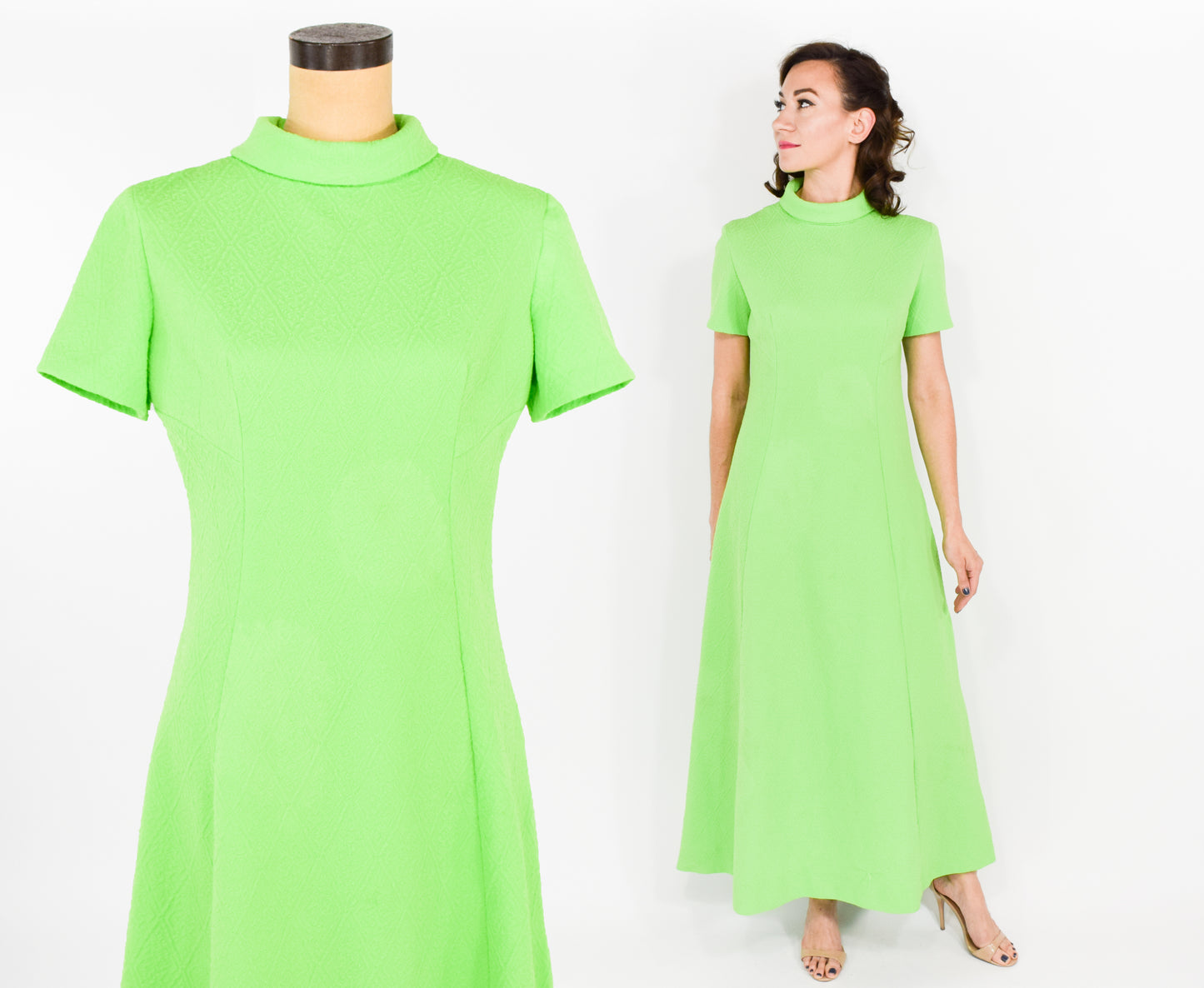 1970s Lime Green Maxi Dress, Large