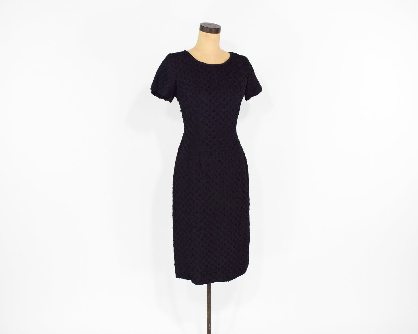 1950s Black Ribbon Lace Dress, Small