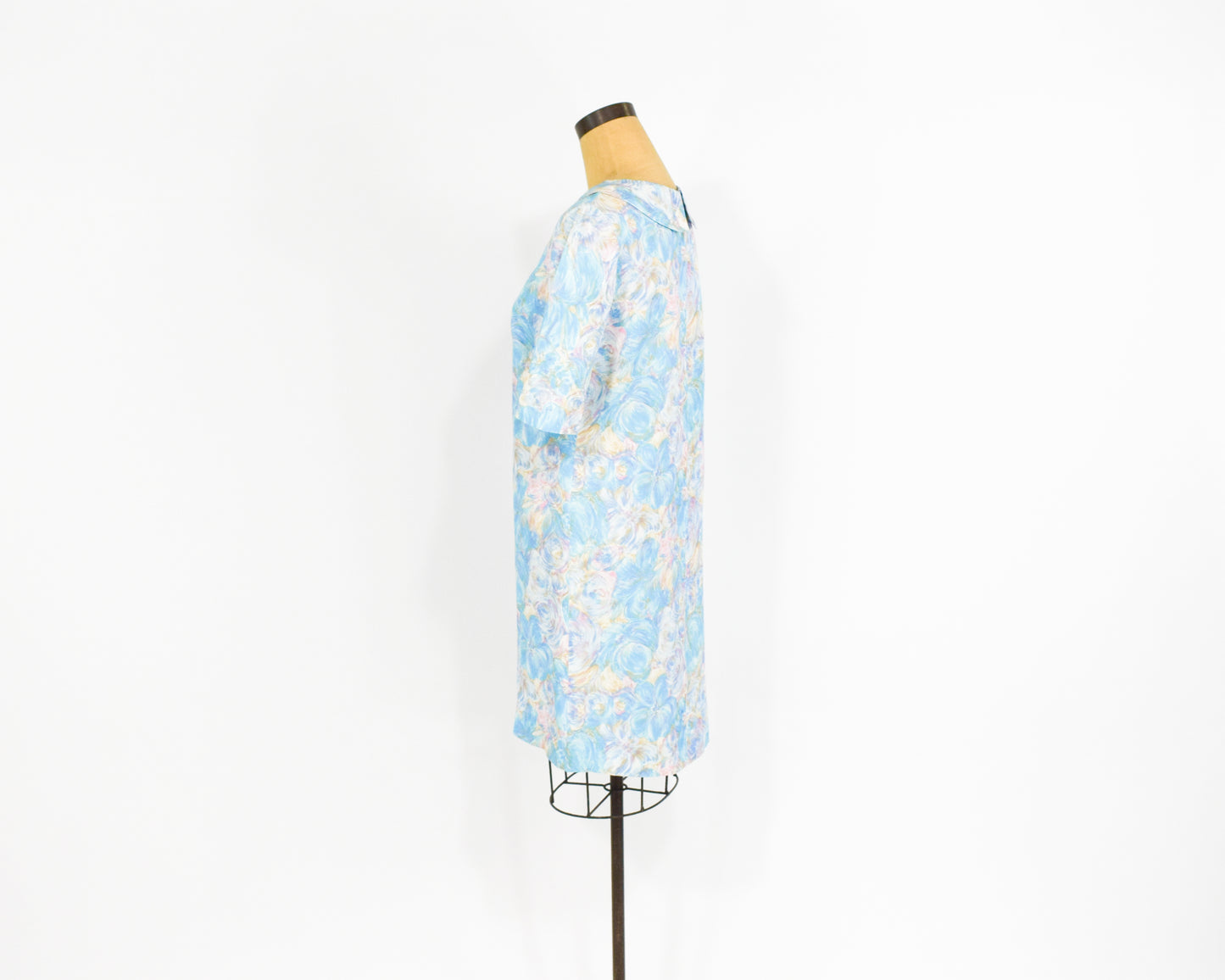 1960s Blue Watercolor Print Dress Small