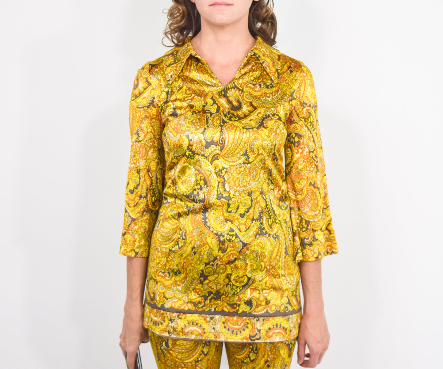 1970s Yellow Tunic Top & Pants Set, Extra Small