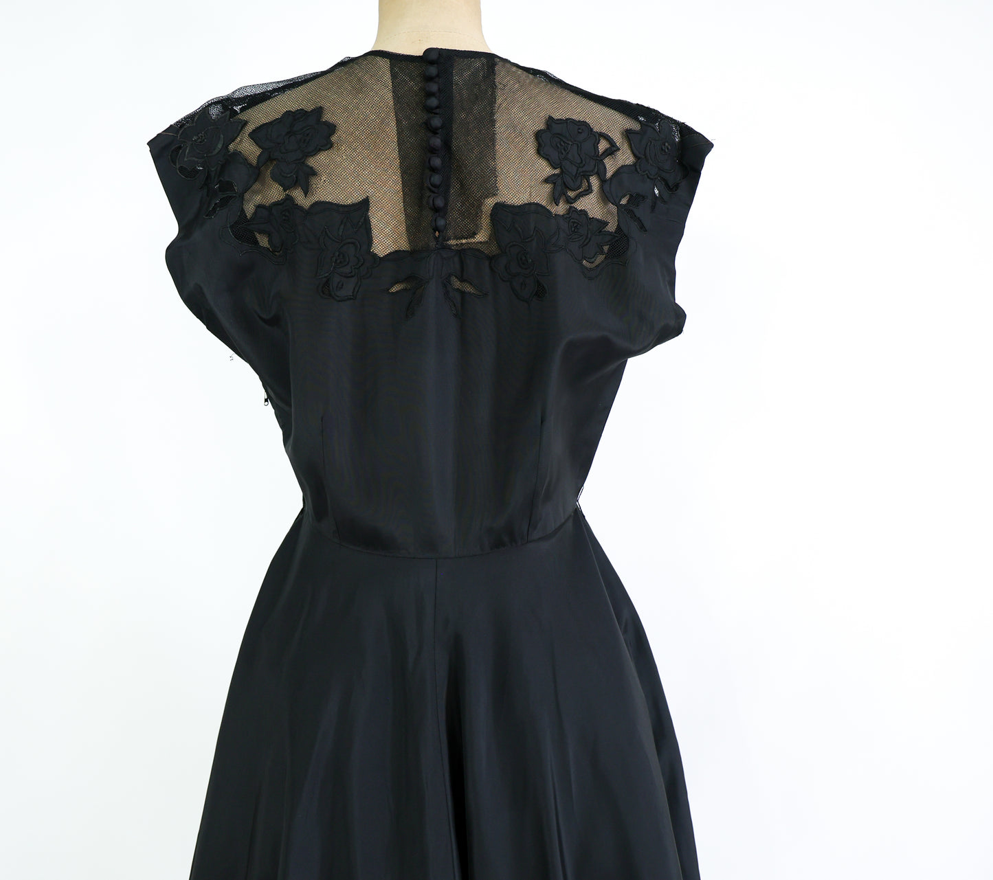 1940s Black Dress Embroidered New Look Dress, Large