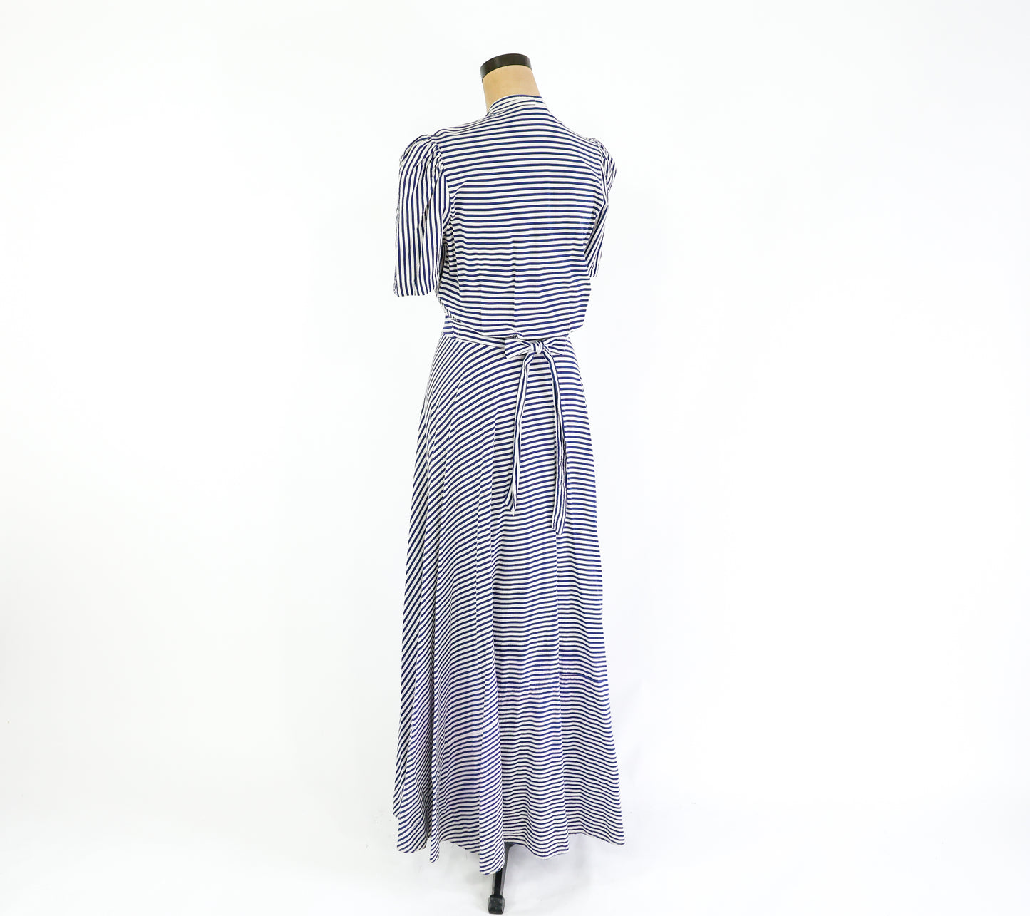 1940s Blue Striped Cotton House Dress