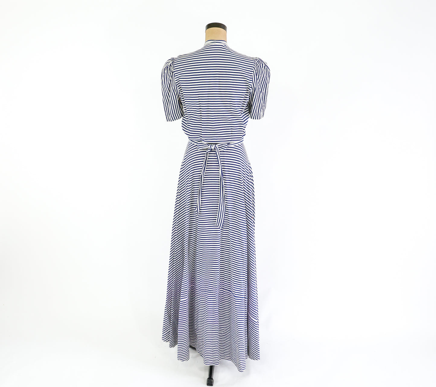 1940s Blue Striped Cotton House Dress