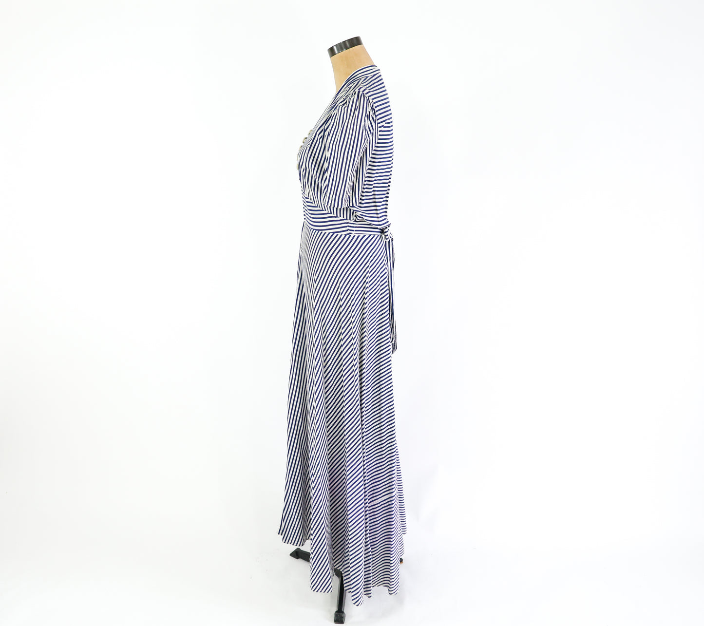 1940s Blue Striped Cotton House Dress