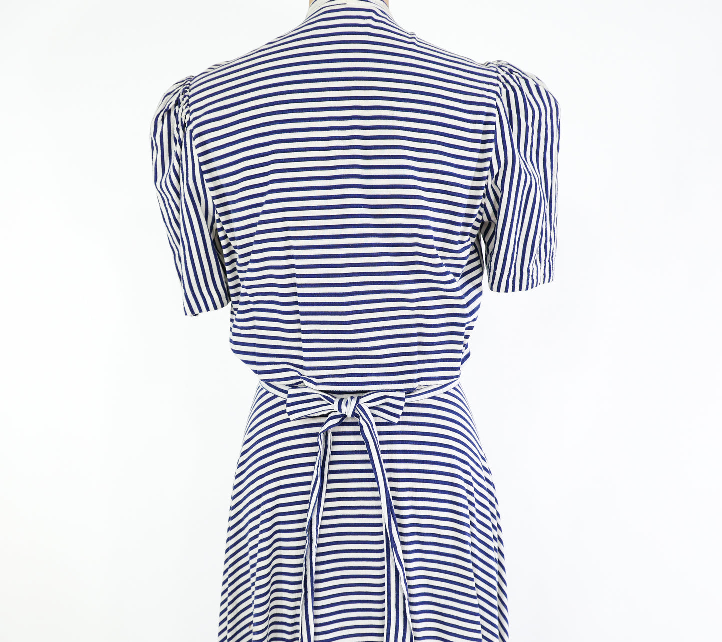 1940s Blue Striped Cotton House Dress