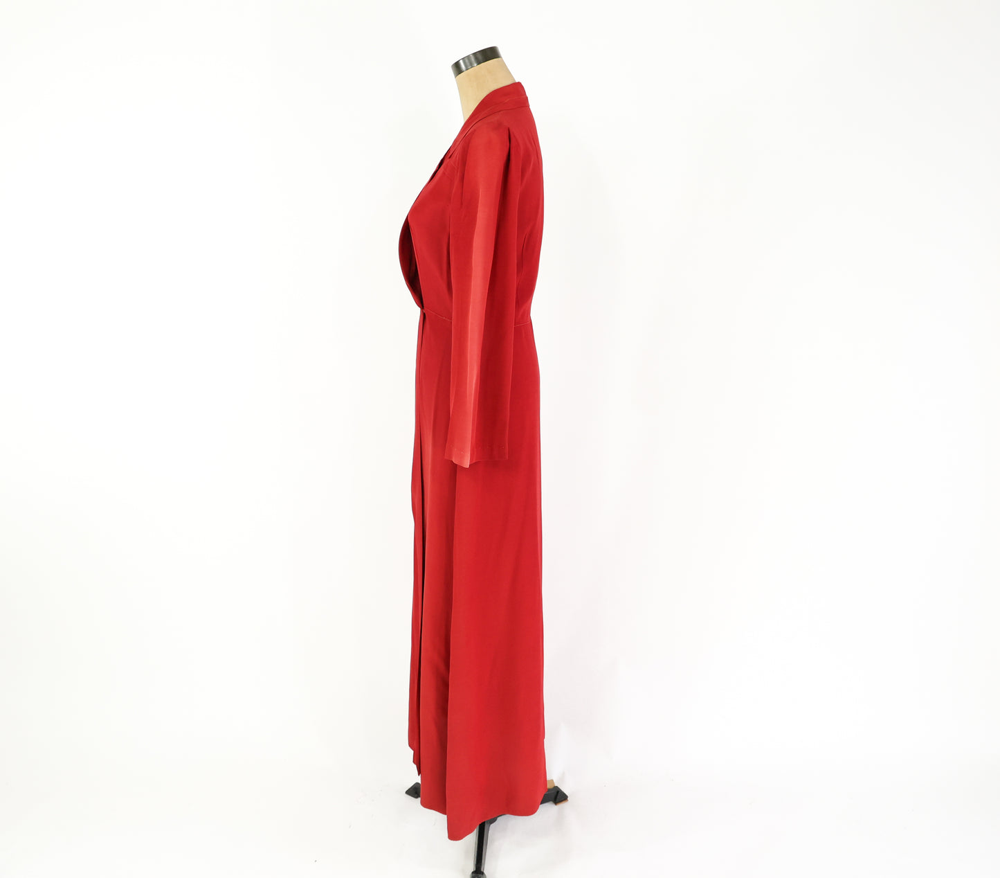 1940s Red Wrap Dress, Dressing Gown Housedress, Small