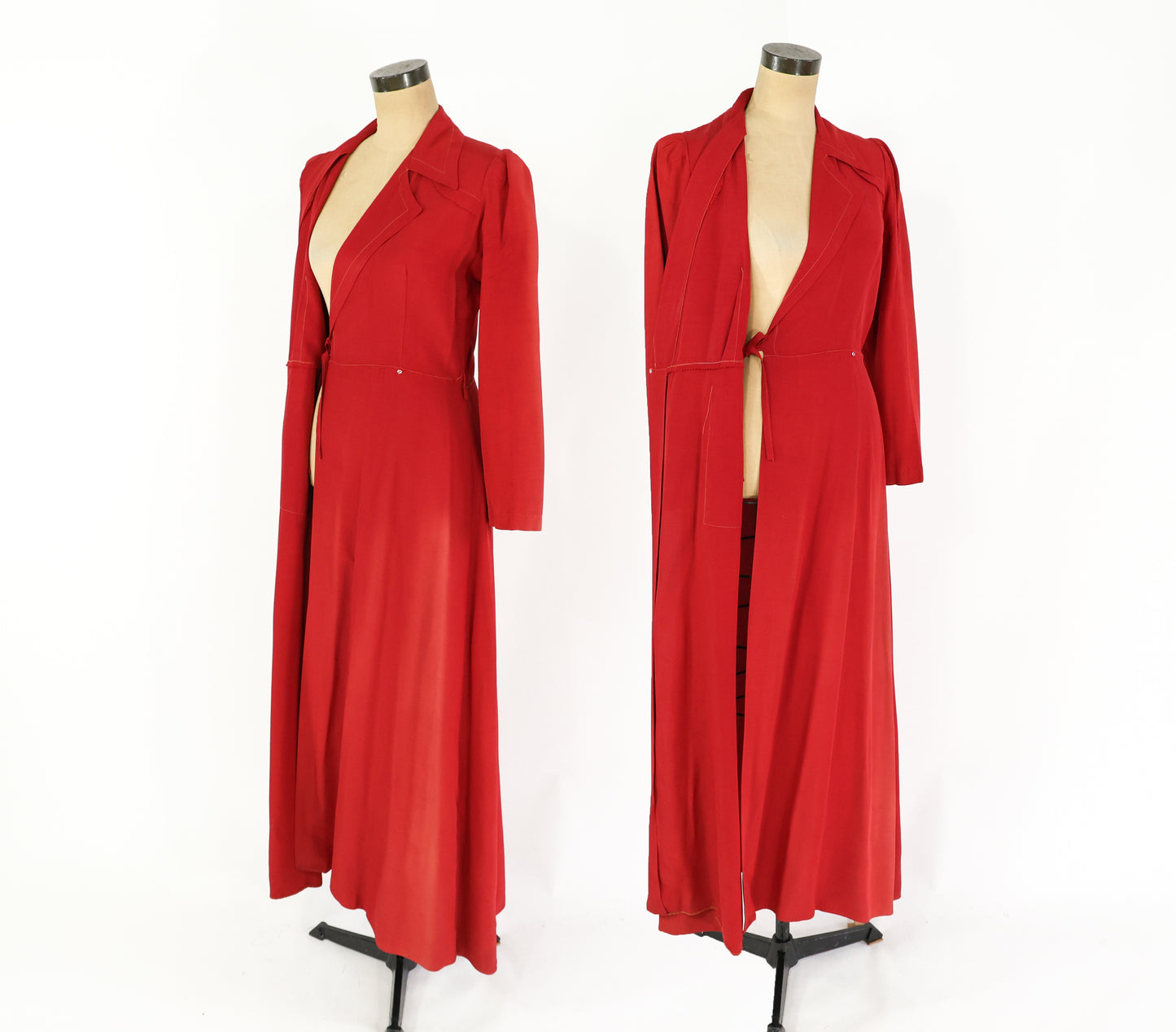 1940s Red Wrap Dress, Dressing Gown Housedress, Small