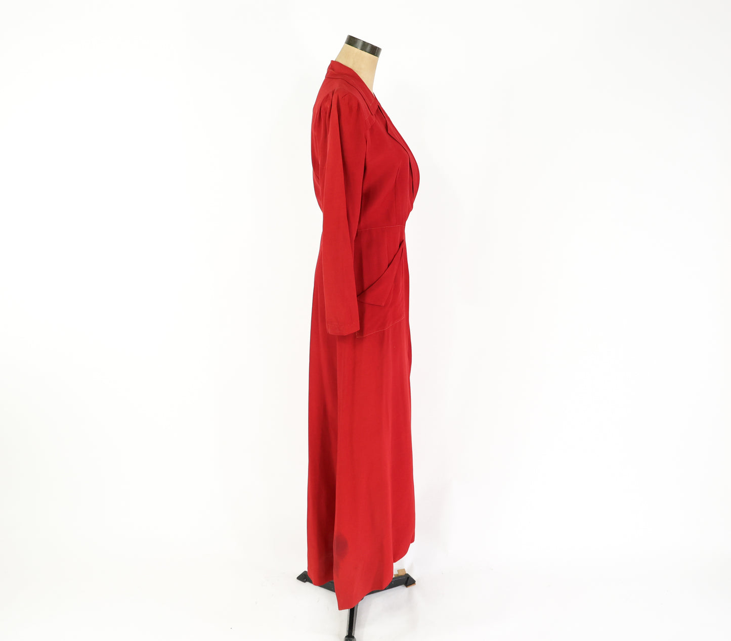 1940s Red Wrap Dress, Dressing Gown Housedress, Small