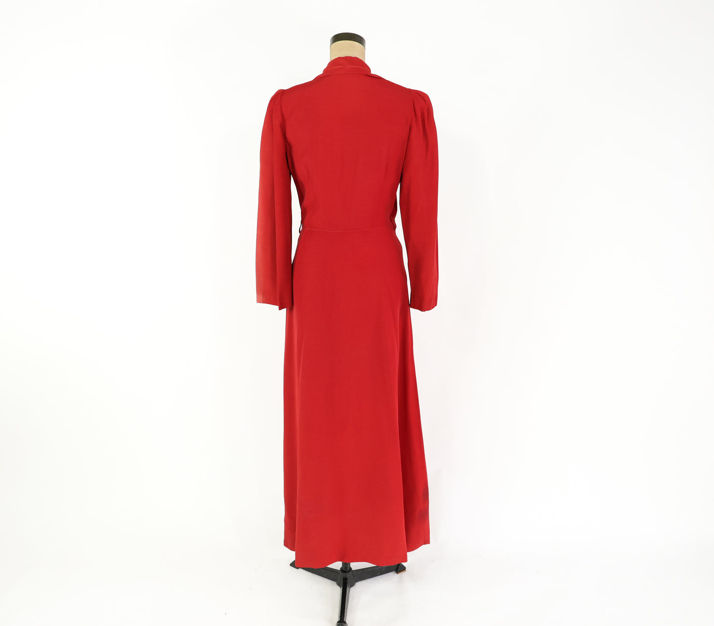 1940s Red Wrap Dress, Dressing Gown Housedress, Small