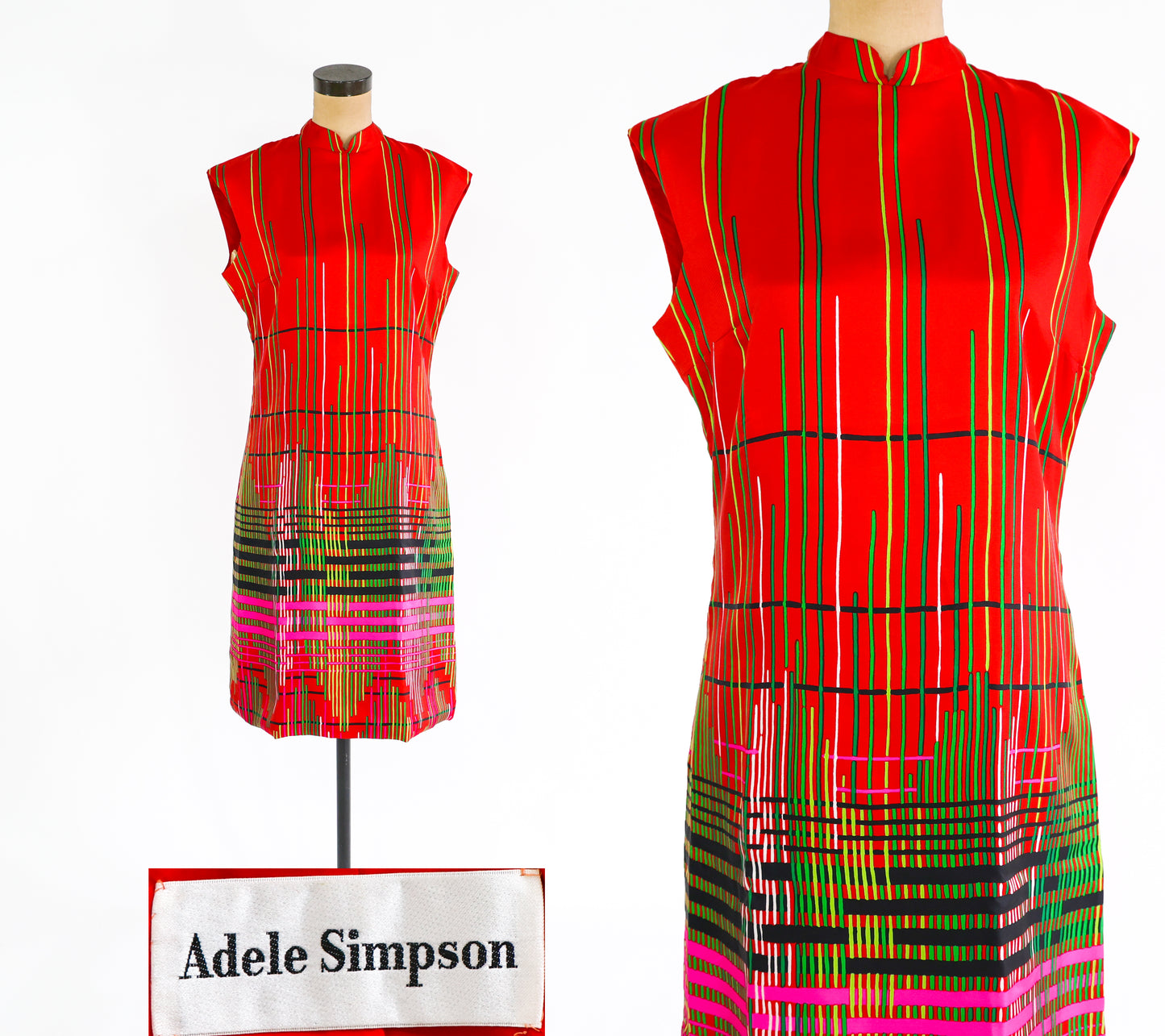 1970s Adele Simpson Red Silk Dress