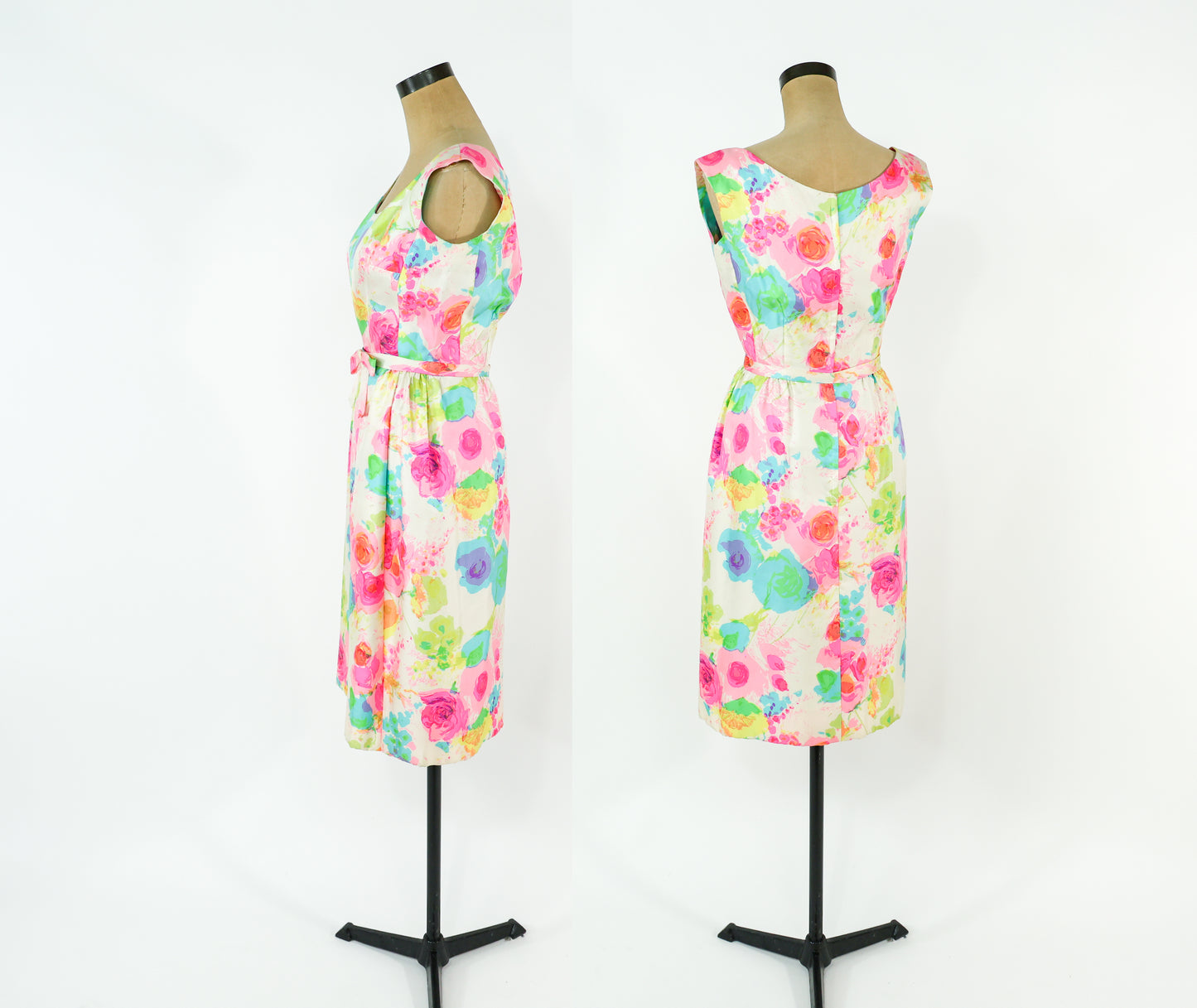 1960s Malcolm Starr Colorful Print Dress & Coat Set Ensemble, Extra Small