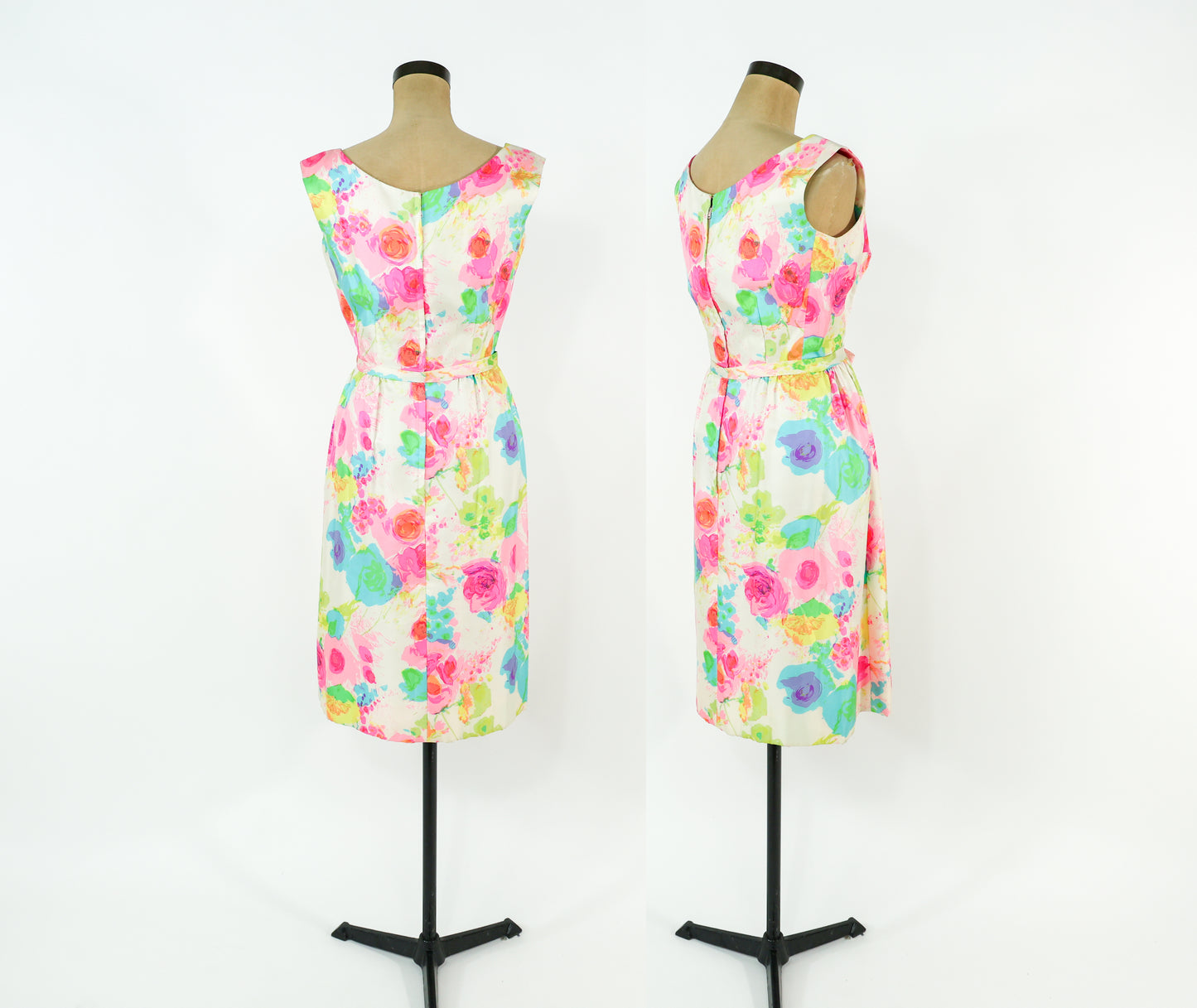 1960s Malcolm Starr Colorful Print Dress & Coat Set Ensemble, Extra Small