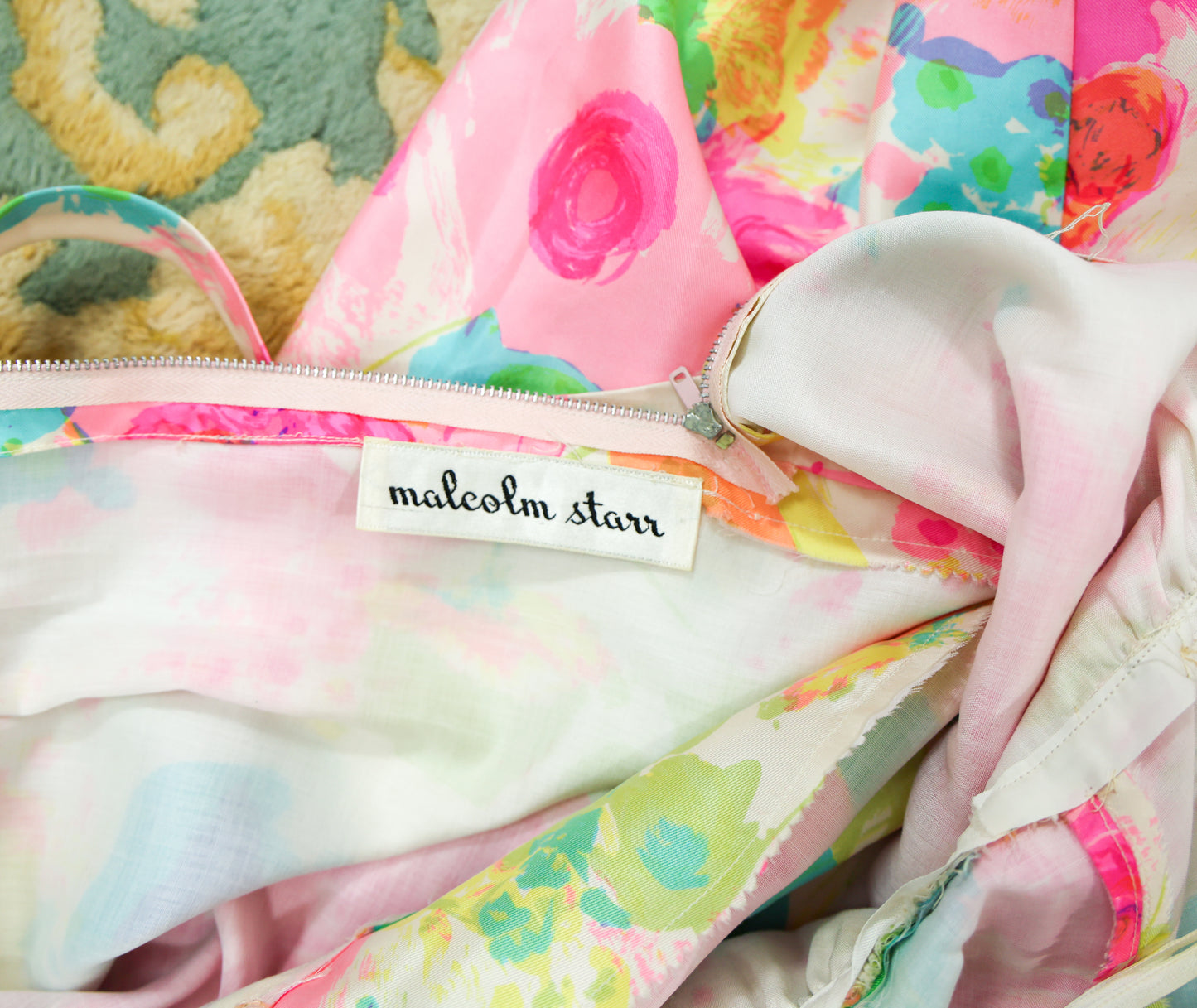 1960s Malcolm Starr Colorful Print Dress & Coat Set Ensemble, Extra Small