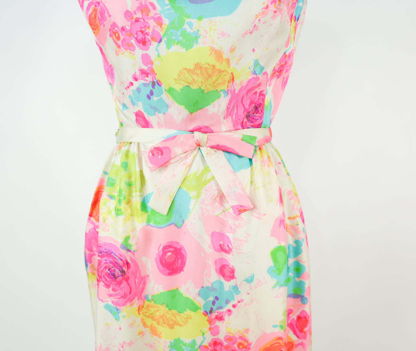 1960s Malcolm Starr Colorful Print Dress & Coat Set Ensemble, Extra Small