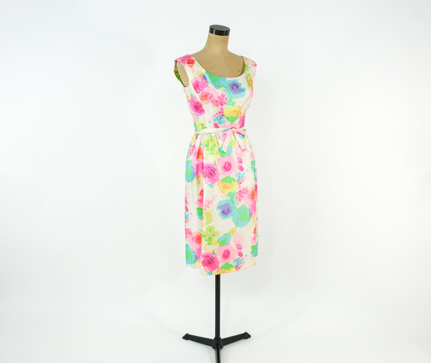 1960s Malcolm Starr Colorful Print Dress & Coat Set Ensemble, Extra Small