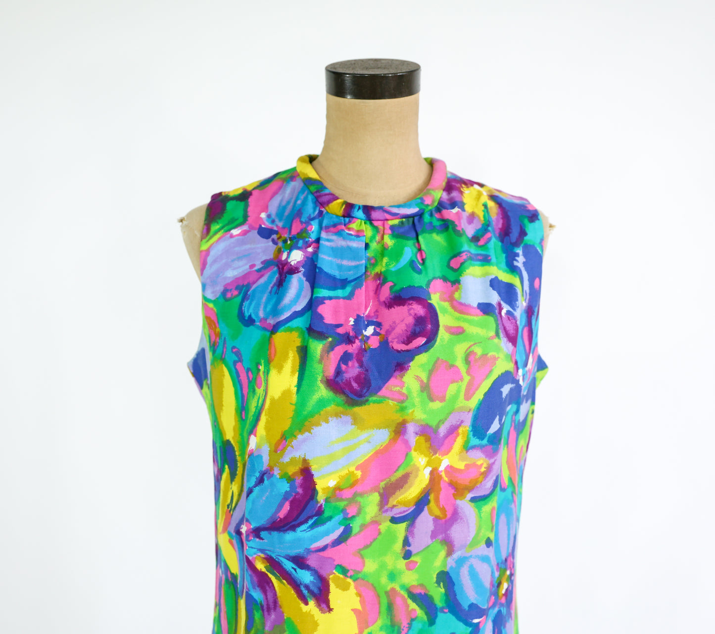 1960s Blue Print Cotton Shift Dress, Medium