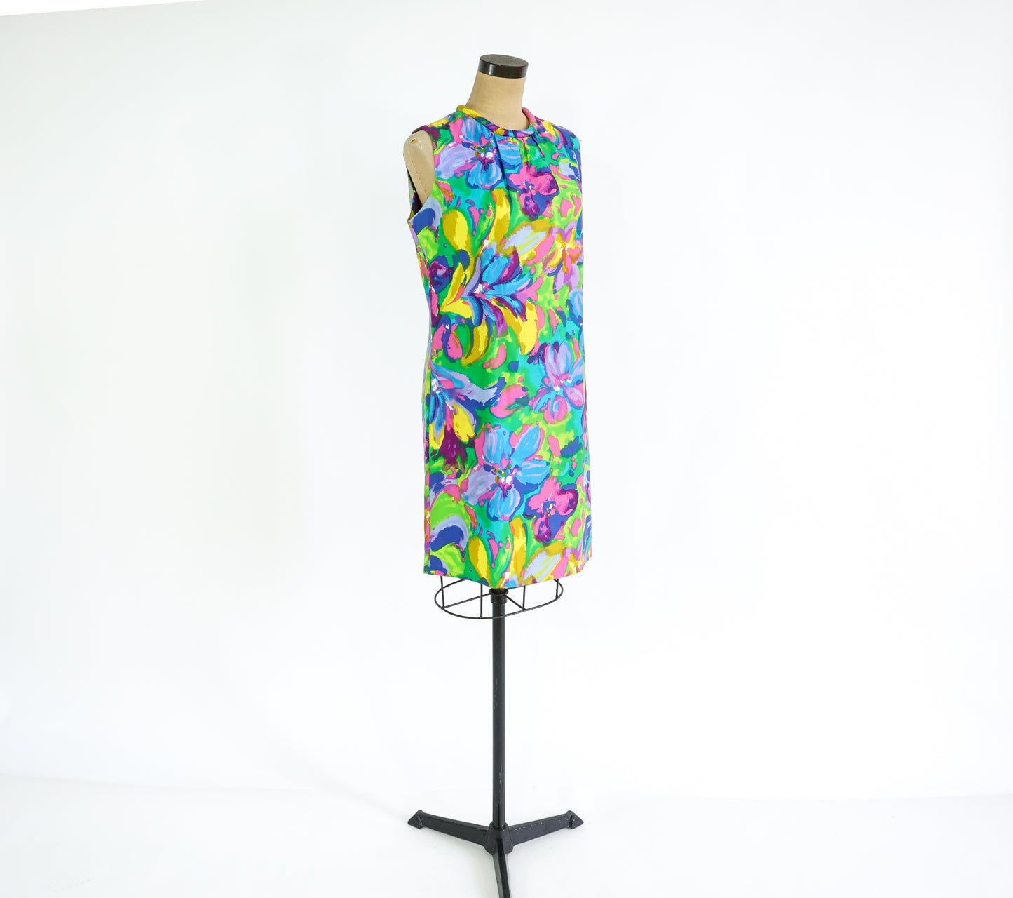 1960s Blue Print Cotton Shift Dress, Medium