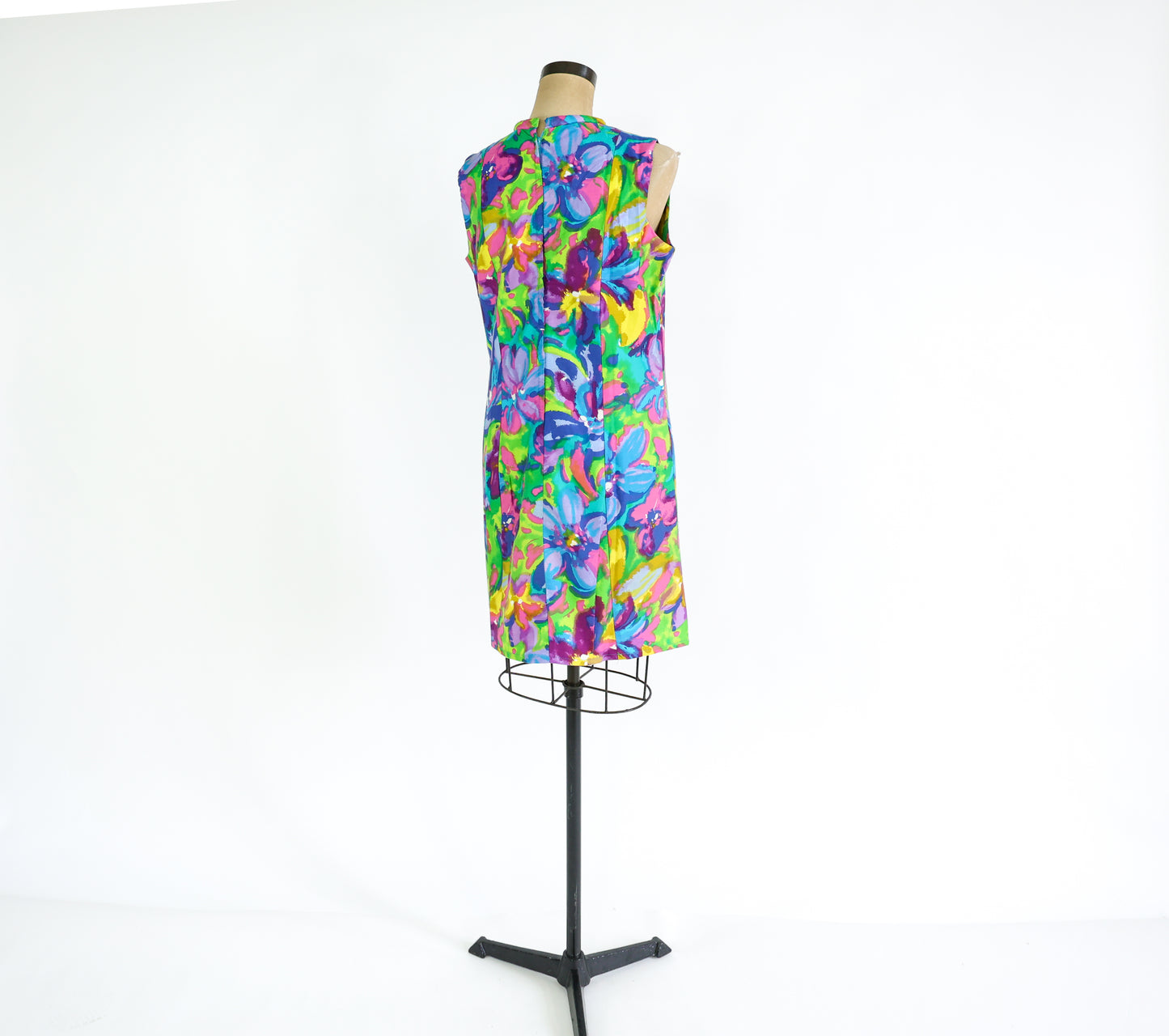 1960s Blue Print Cotton Shift Dress, Medium