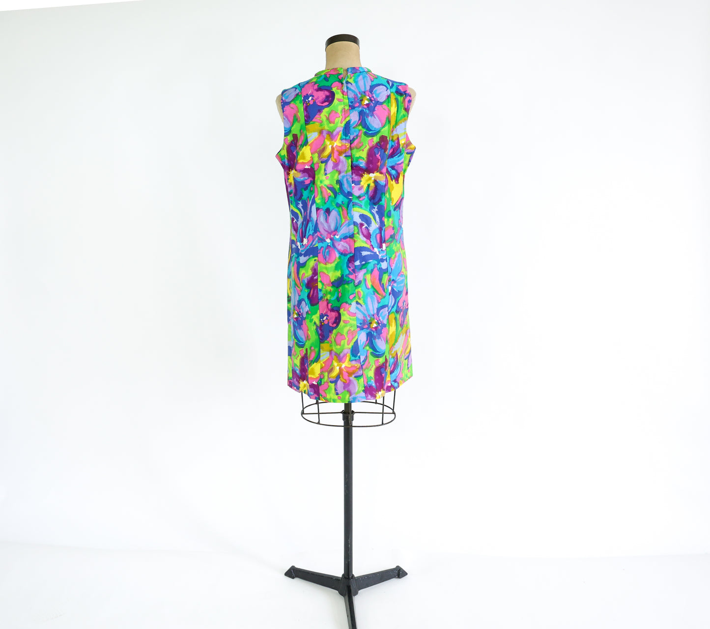 1960s Blue Print Cotton Shift Dress, Medium