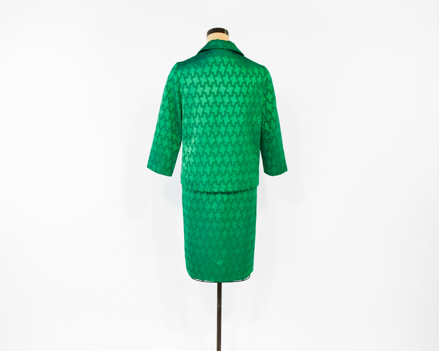 1960s Green Silk Top Jacket & Skirt Suit Set