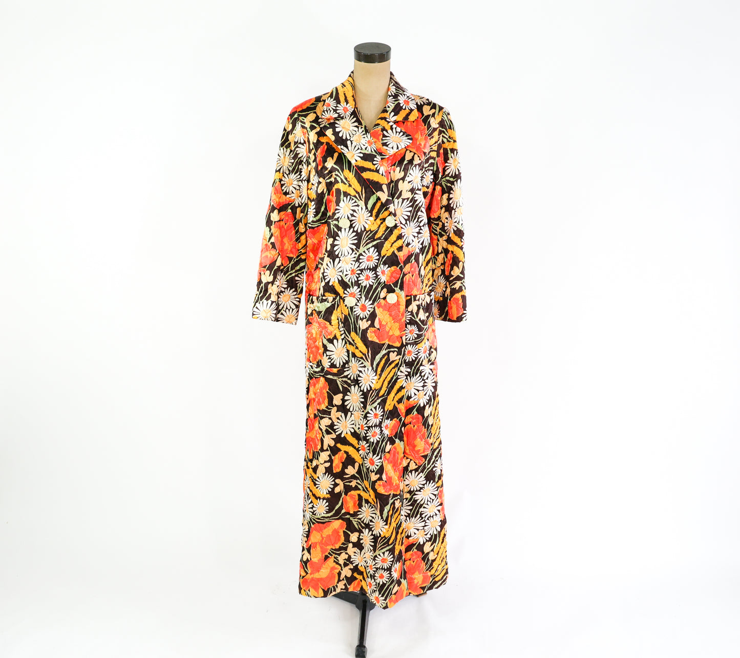 1960s Orange Floral Quilted Robe, Medium