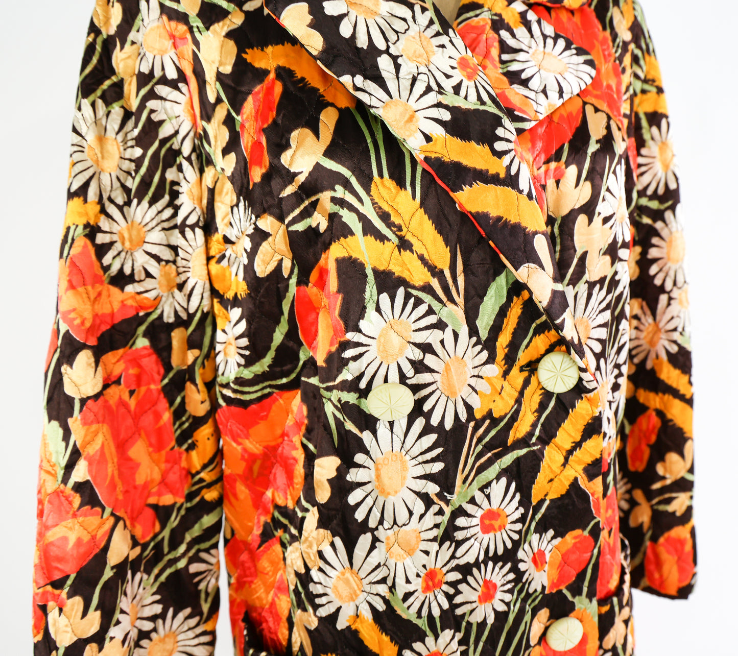 1960s Orange Floral Quilted Robe, Medium