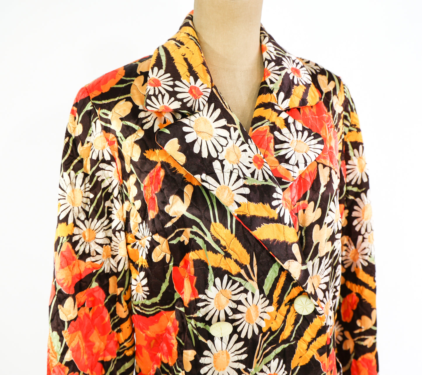 1960s Orange Floral Quilted Robe, Medium