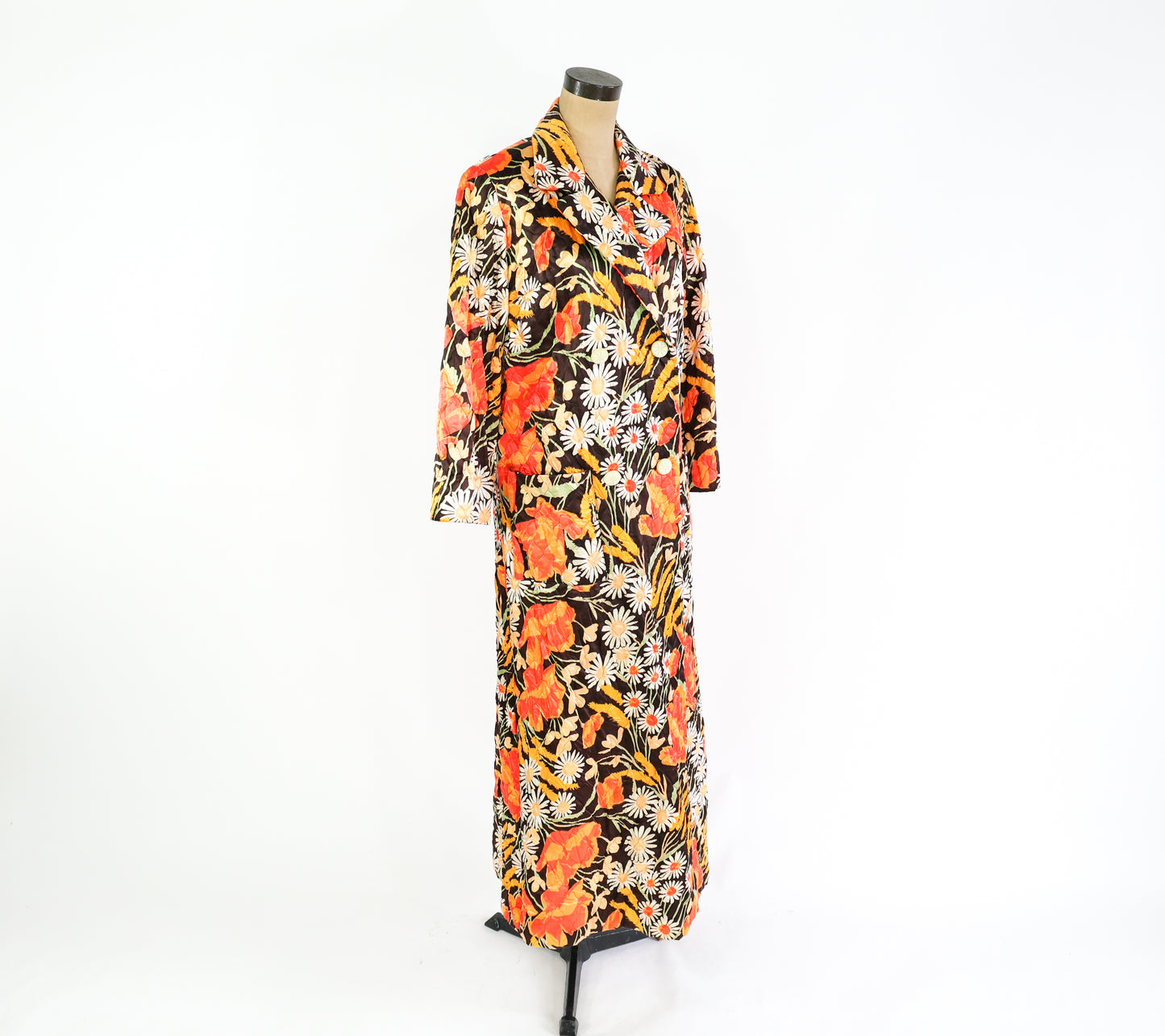 1960s Orange Floral Quilted Robe, Medium