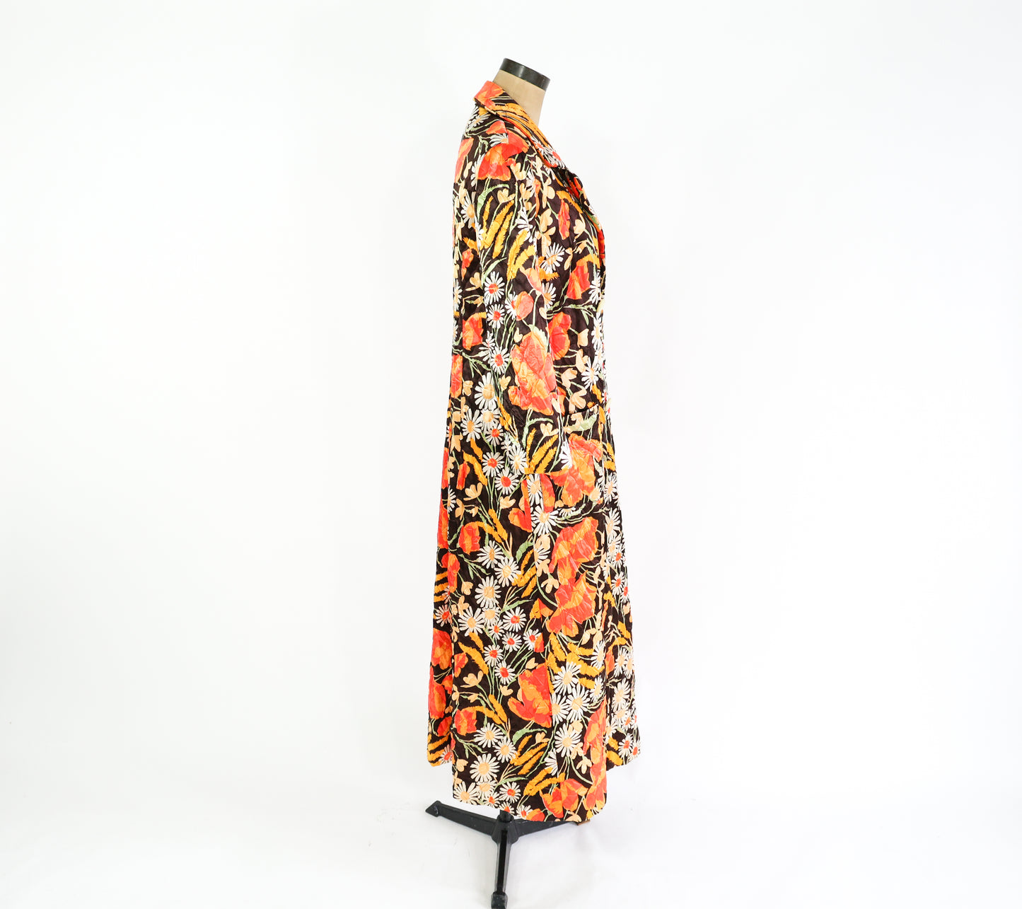 1960s Orange Floral Quilted Robe, Medium