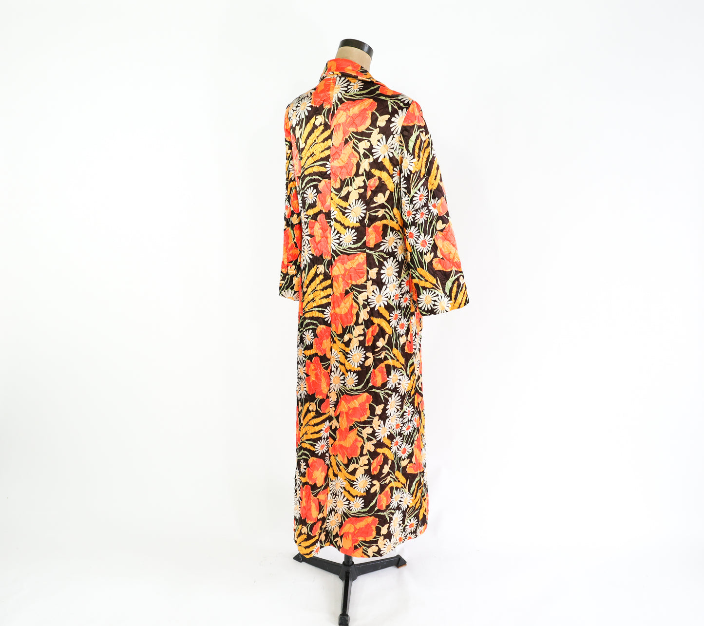 1960s Orange Floral Quilted Robe, Medium