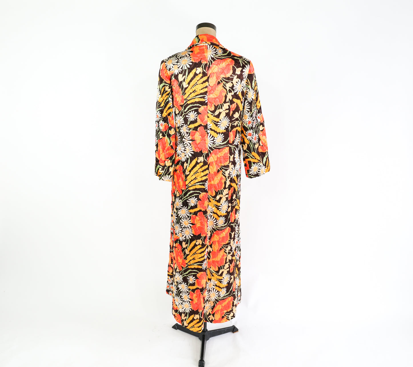 1960s Orange Floral Quilted Robe, Medium