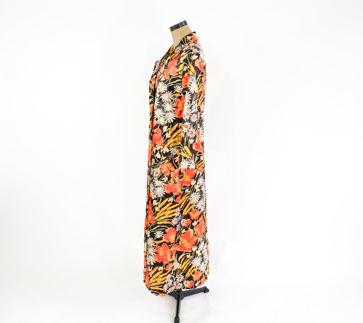 1960s Orange Floral Quilted Robe, Medium