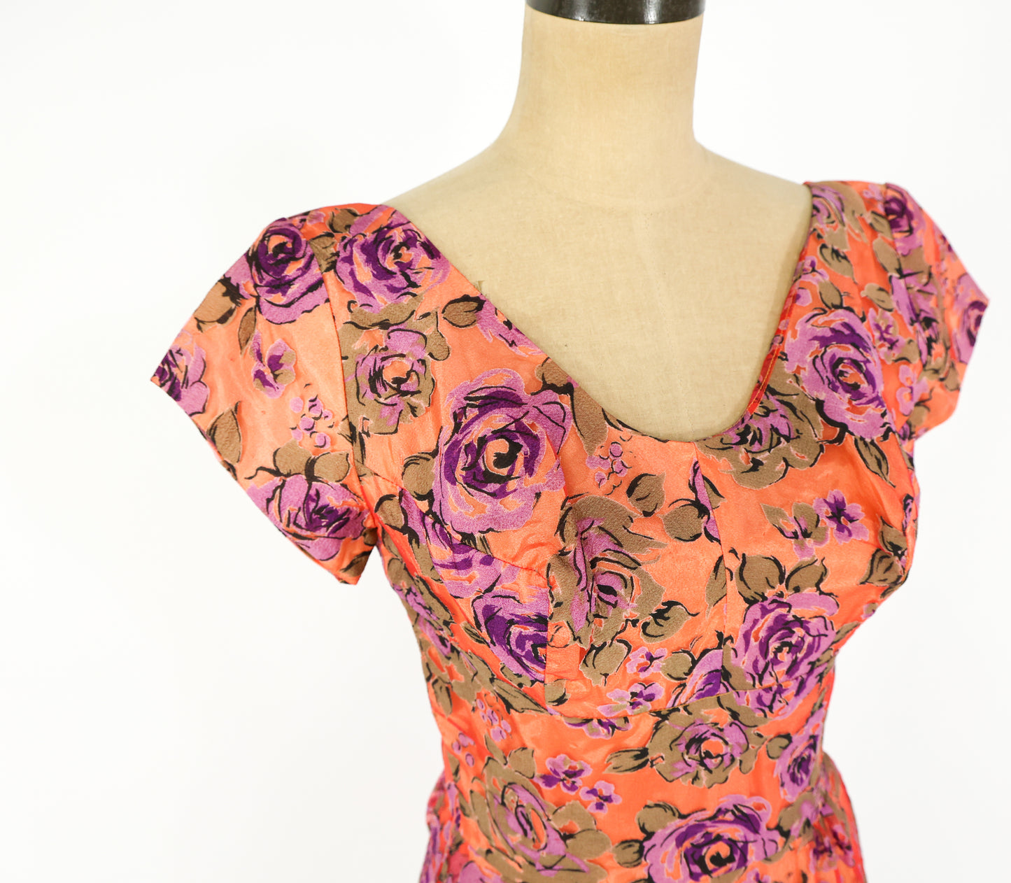 1960s Orange Rose Cocktail Dress