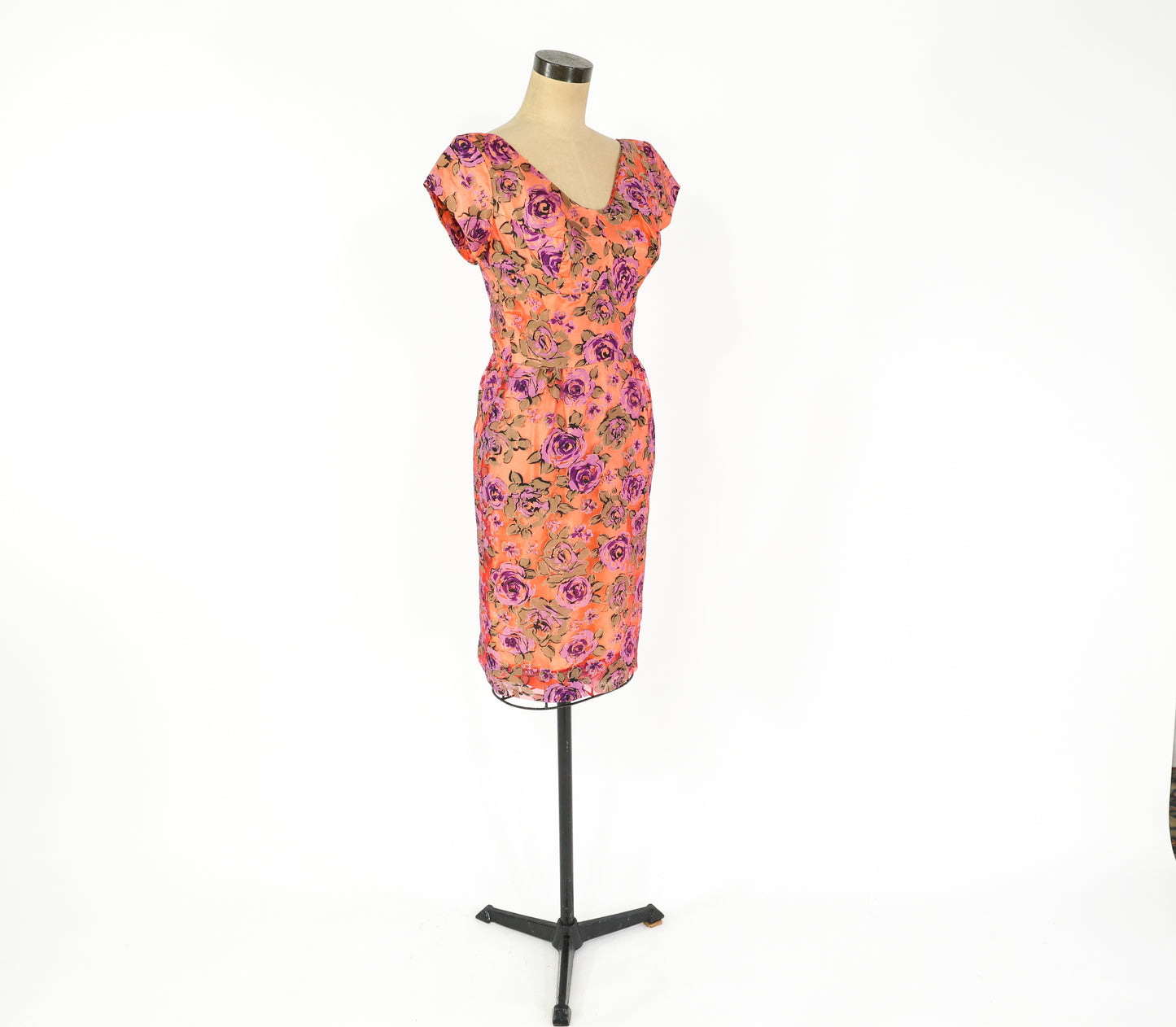 1960s Orange Rose Cocktail Dress