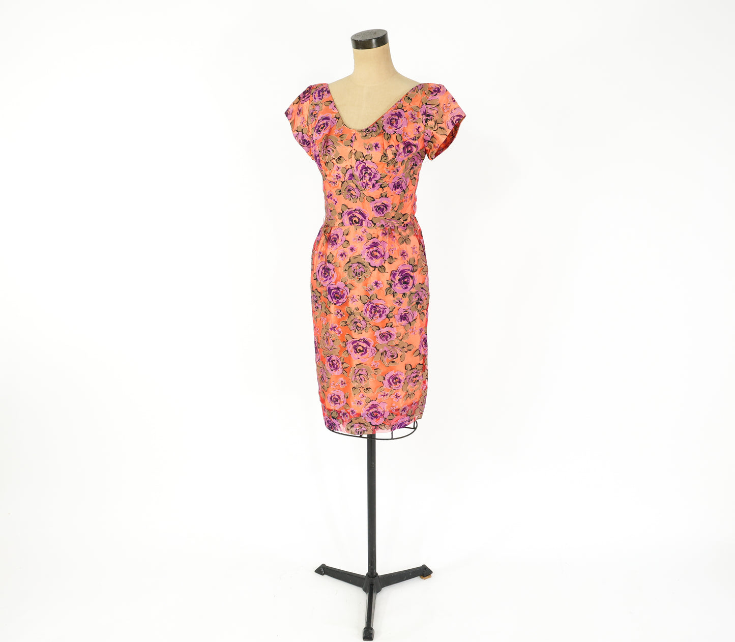 1960s Orange Rose Cocktail Dress