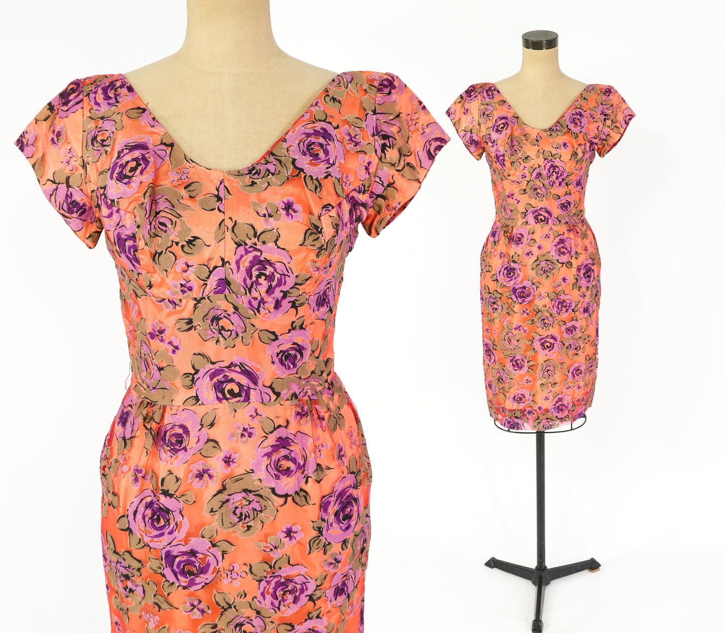 1960s Orange Rose Cocktail Dress