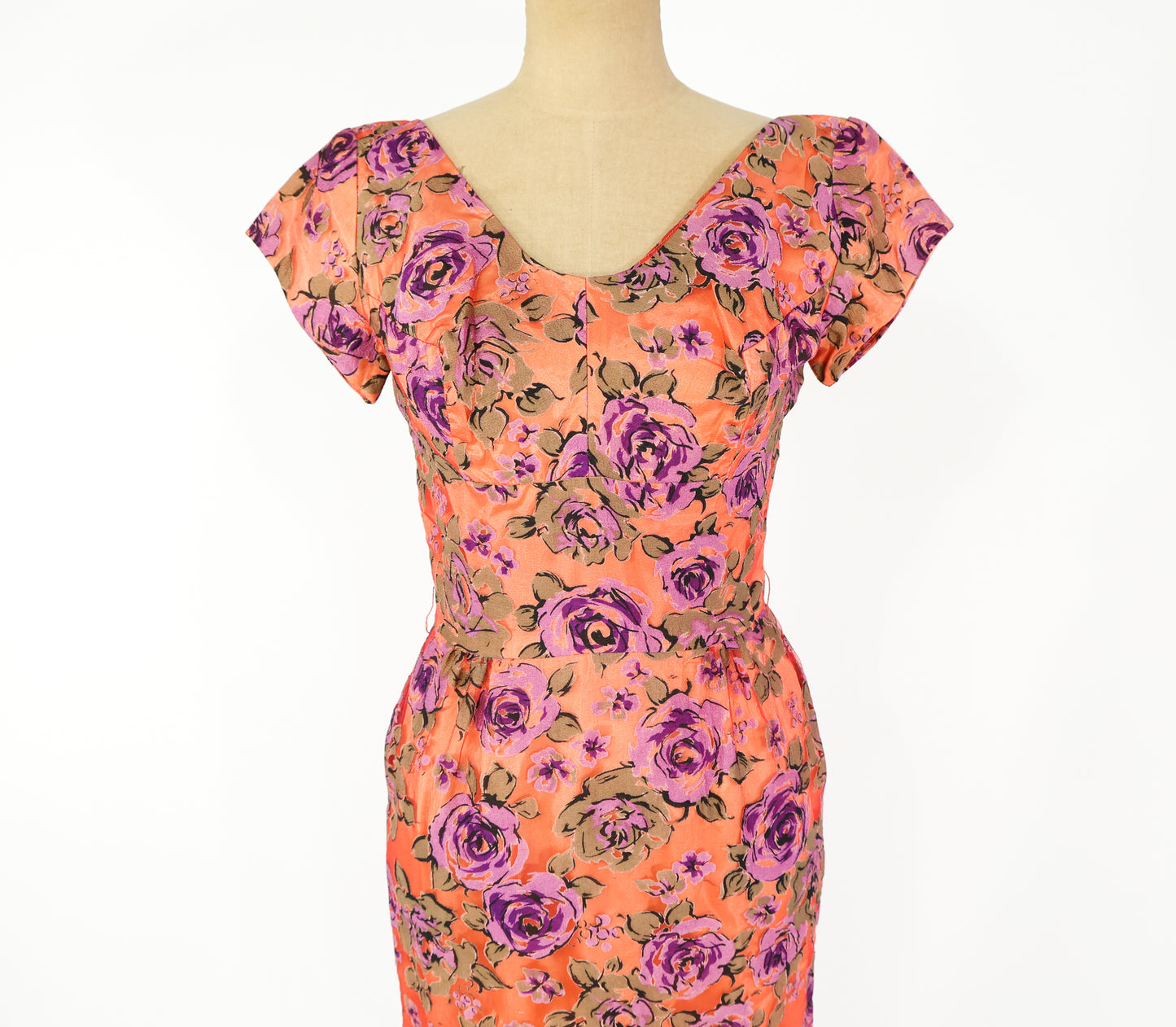 1960s Orange Rose Cocktail Dress