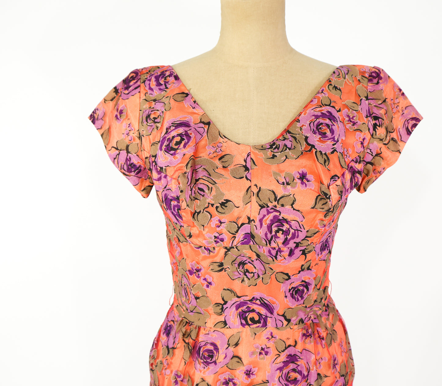 1960s Orange Rose Cocktail Dress